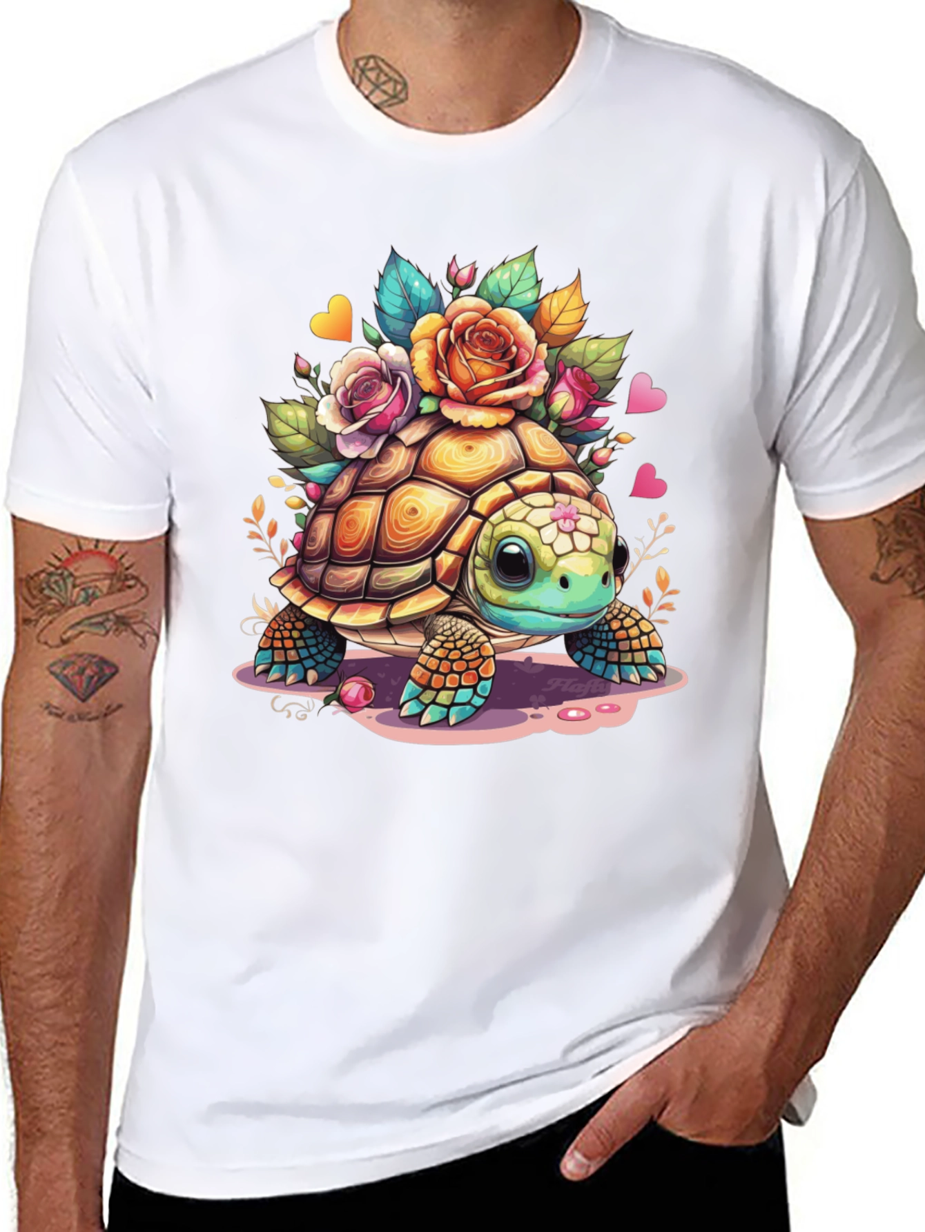 Black Cute Floral Turtle Graphic Tee - Unisex Comfort view 8