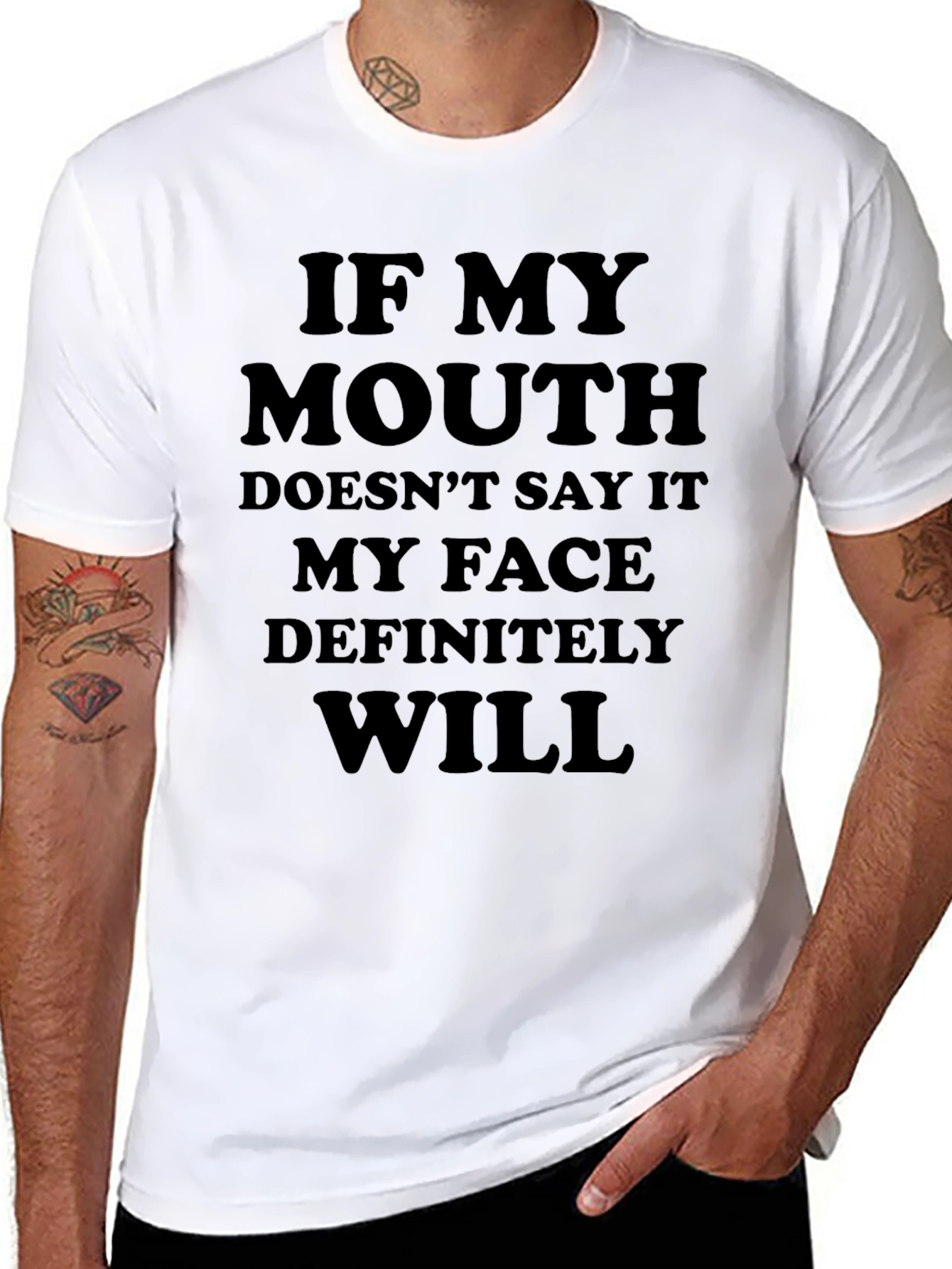 Black Funny Statement Tee: If My Mouth Doesn't Say It, My Face Will view 8