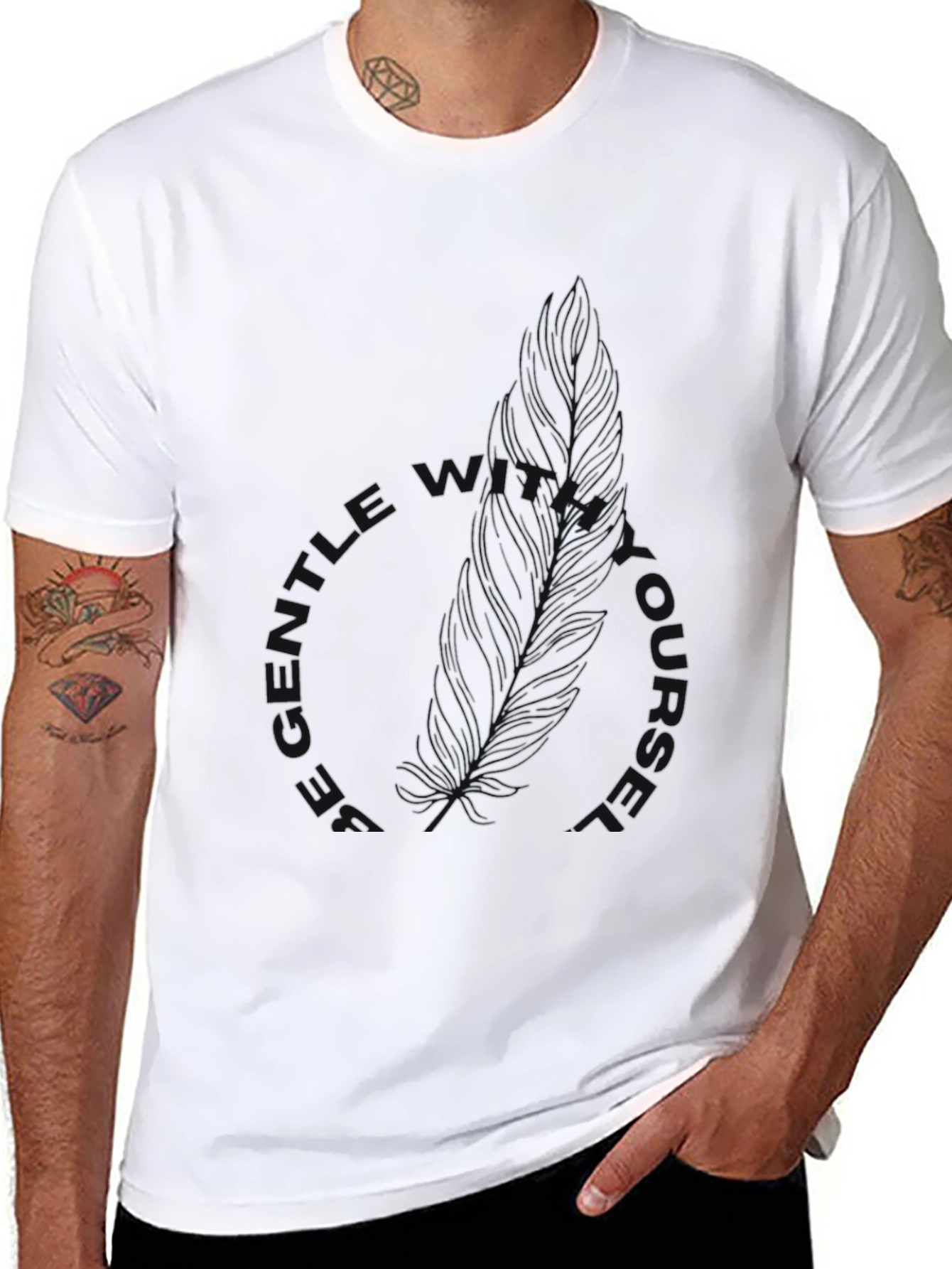 Black Be Gentle With Yourself Black Feather Tee view 8