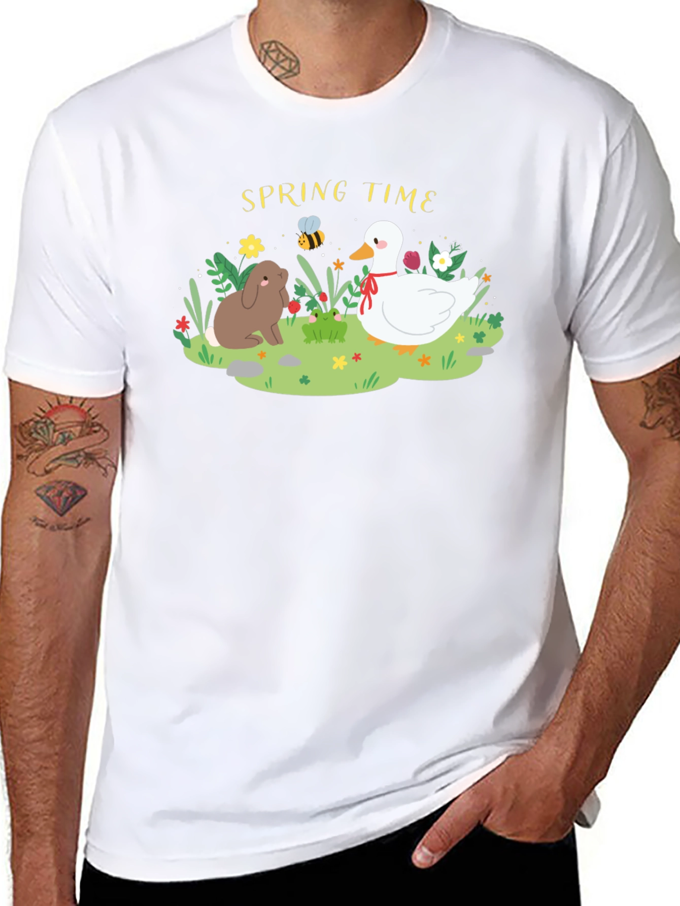 Black Spring Time Rabbit & Duck Graphic Tee view 8
