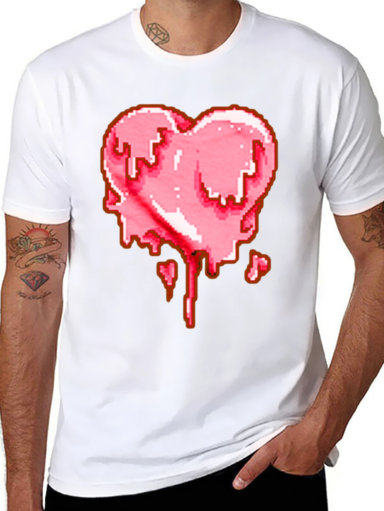 Black Pixelated Melting Heart Graphic T-Shirt view 8
