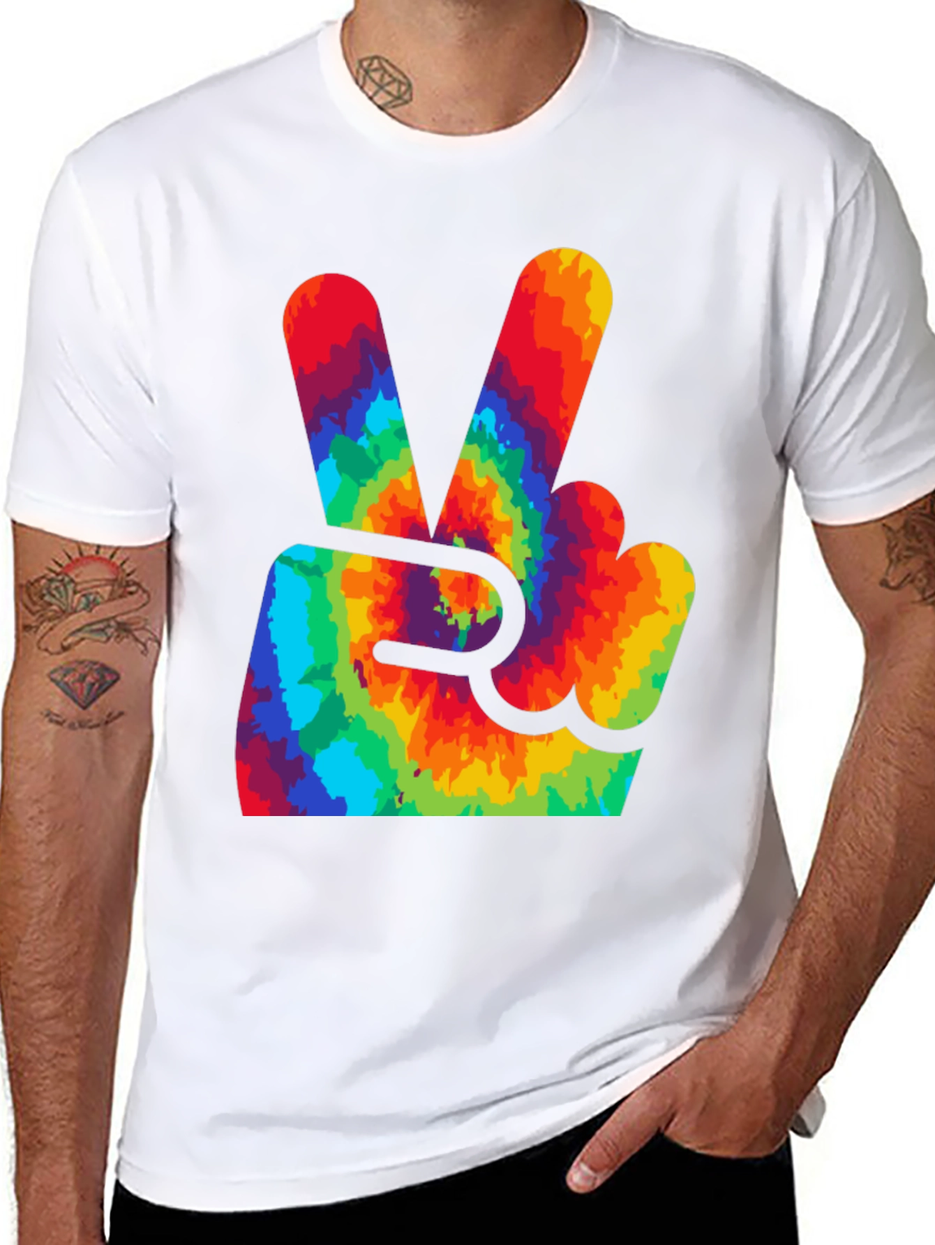 Black Peace Sign Tie-Dye Graphic Tee view 8