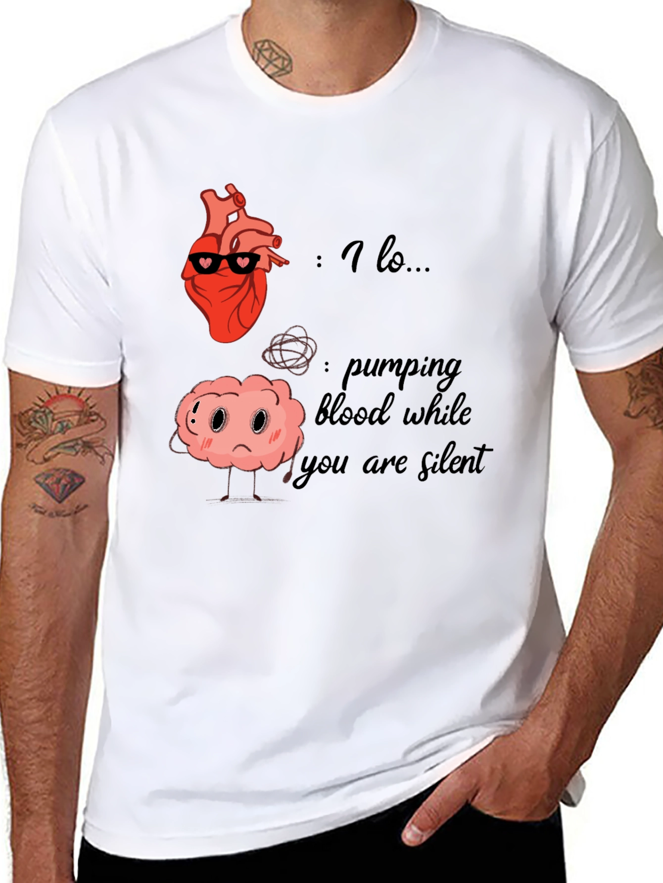 Black Heart and Brain T-Shirt - Funny Anatomy Graphic Tee view 8