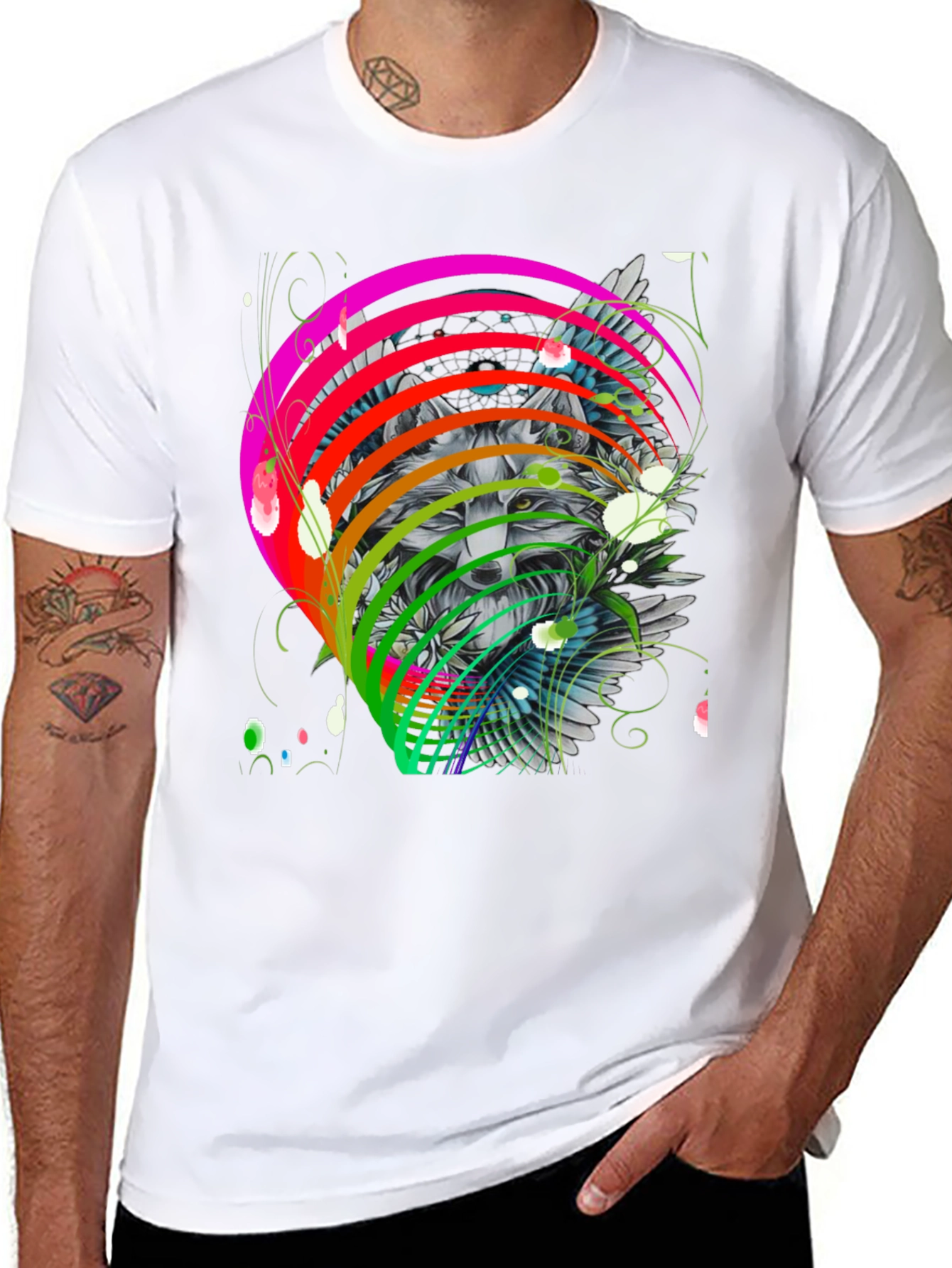 Black Wolf Rainbow T-Shirt - Men's Graphic Tee view 8
