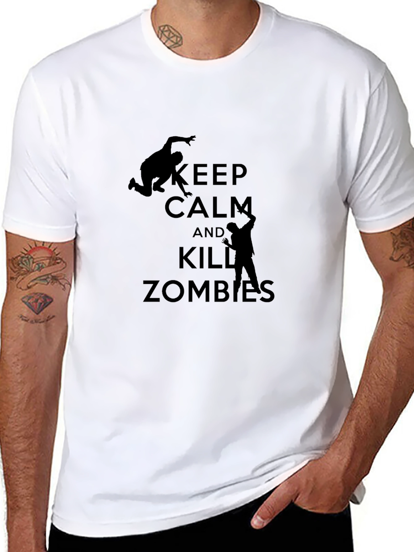 Black Keep Calm and Kill Zombies Black T-Shirt view 8