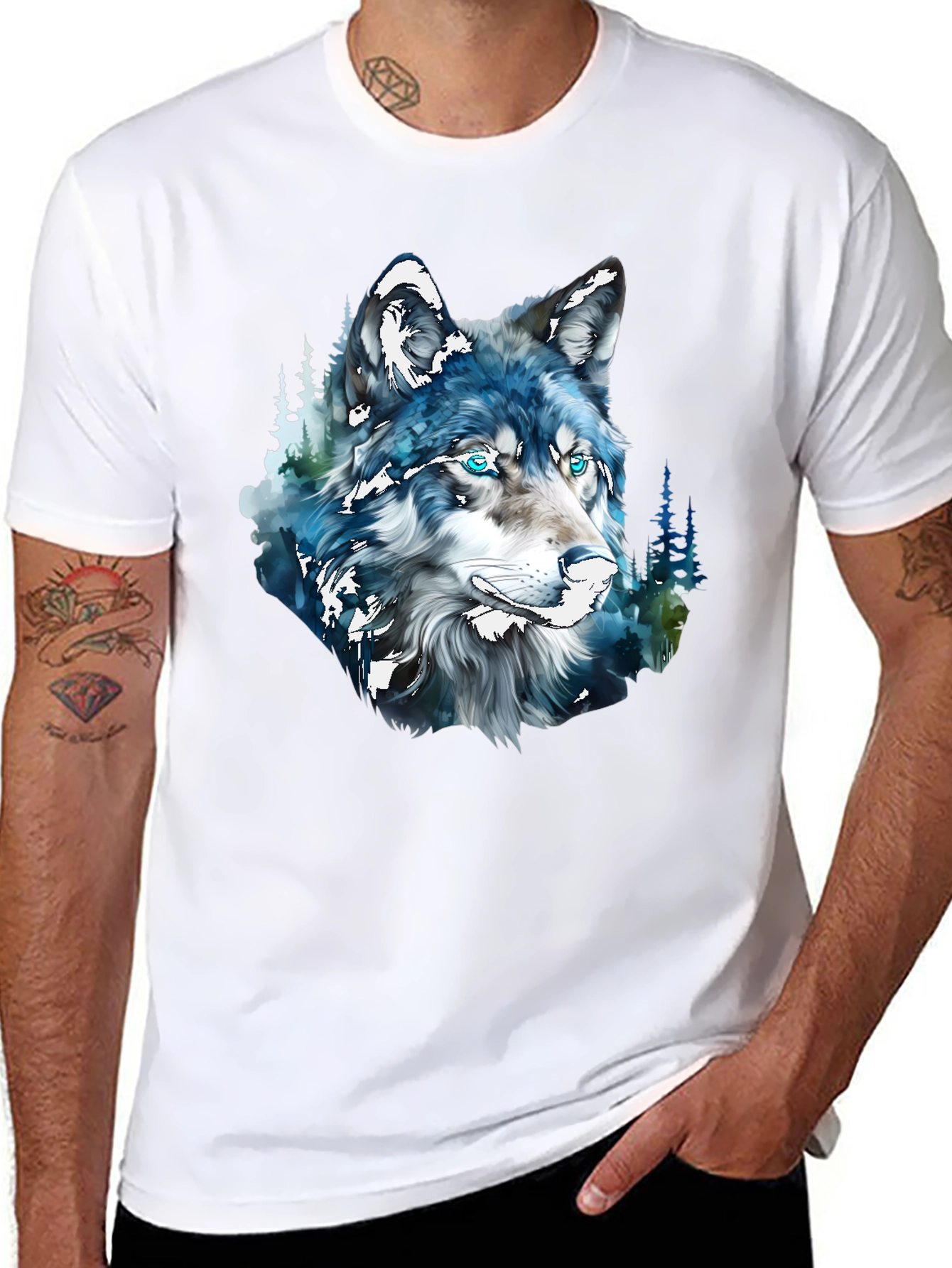 Black Wolf Graphic Print Black T-Shirt view 8