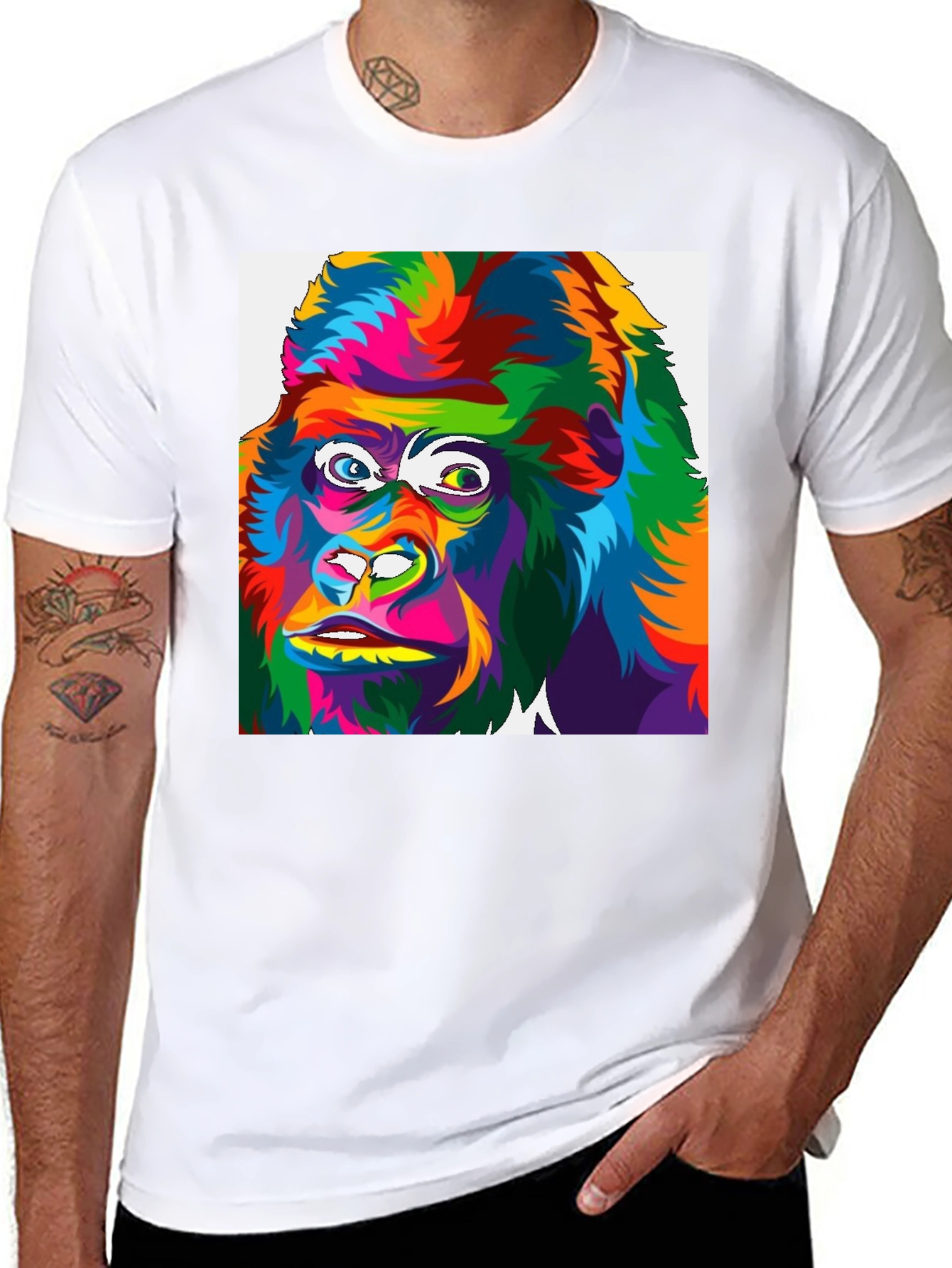 Black Colorful Gorilla Graphic Print Black T-Shirt view 8