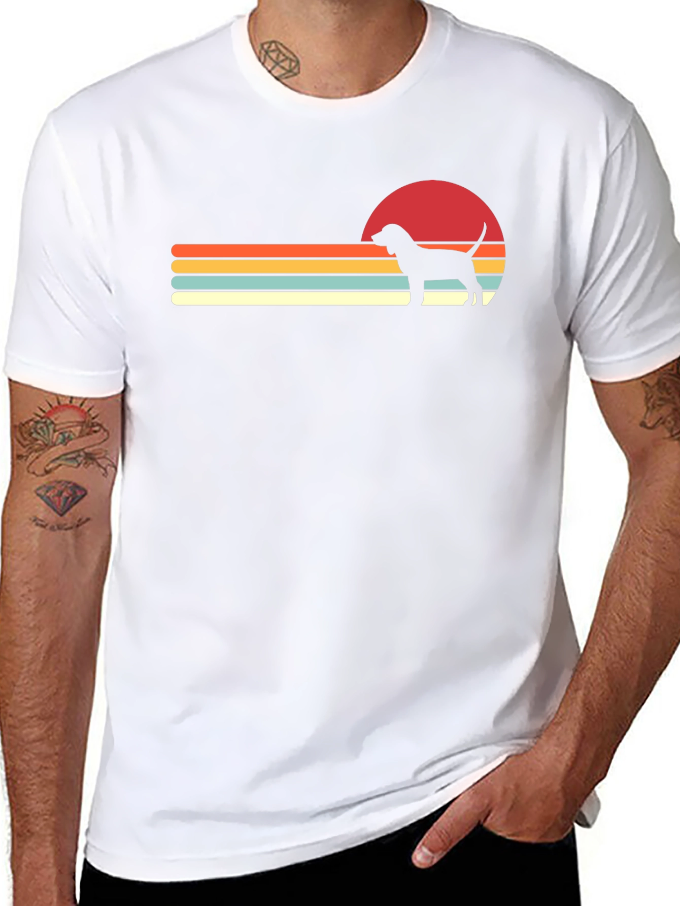 Retro Dog Sunset Graphic Tee - Black - 8