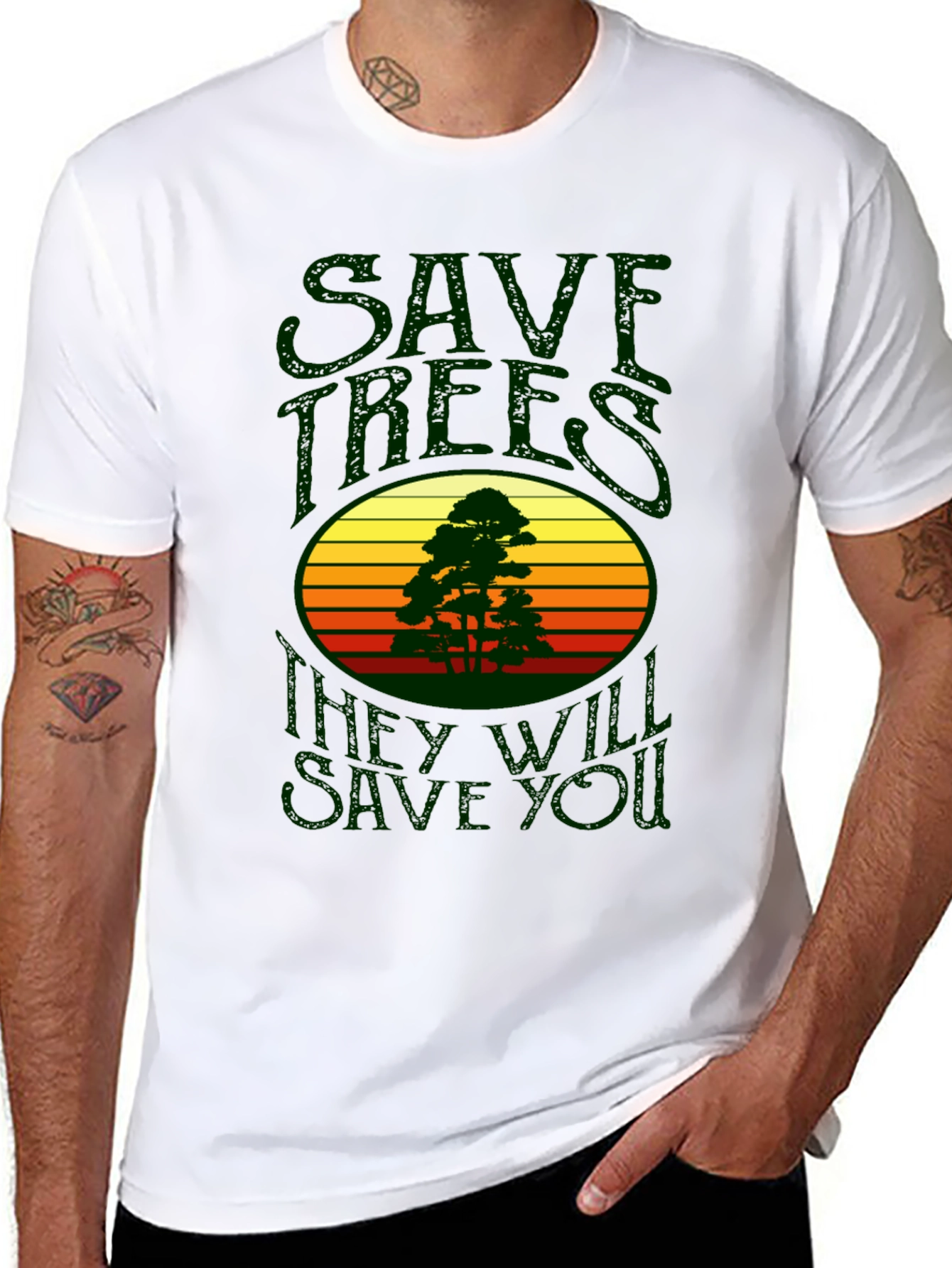Black Save Trees T-Shirt - Retro Design view 8