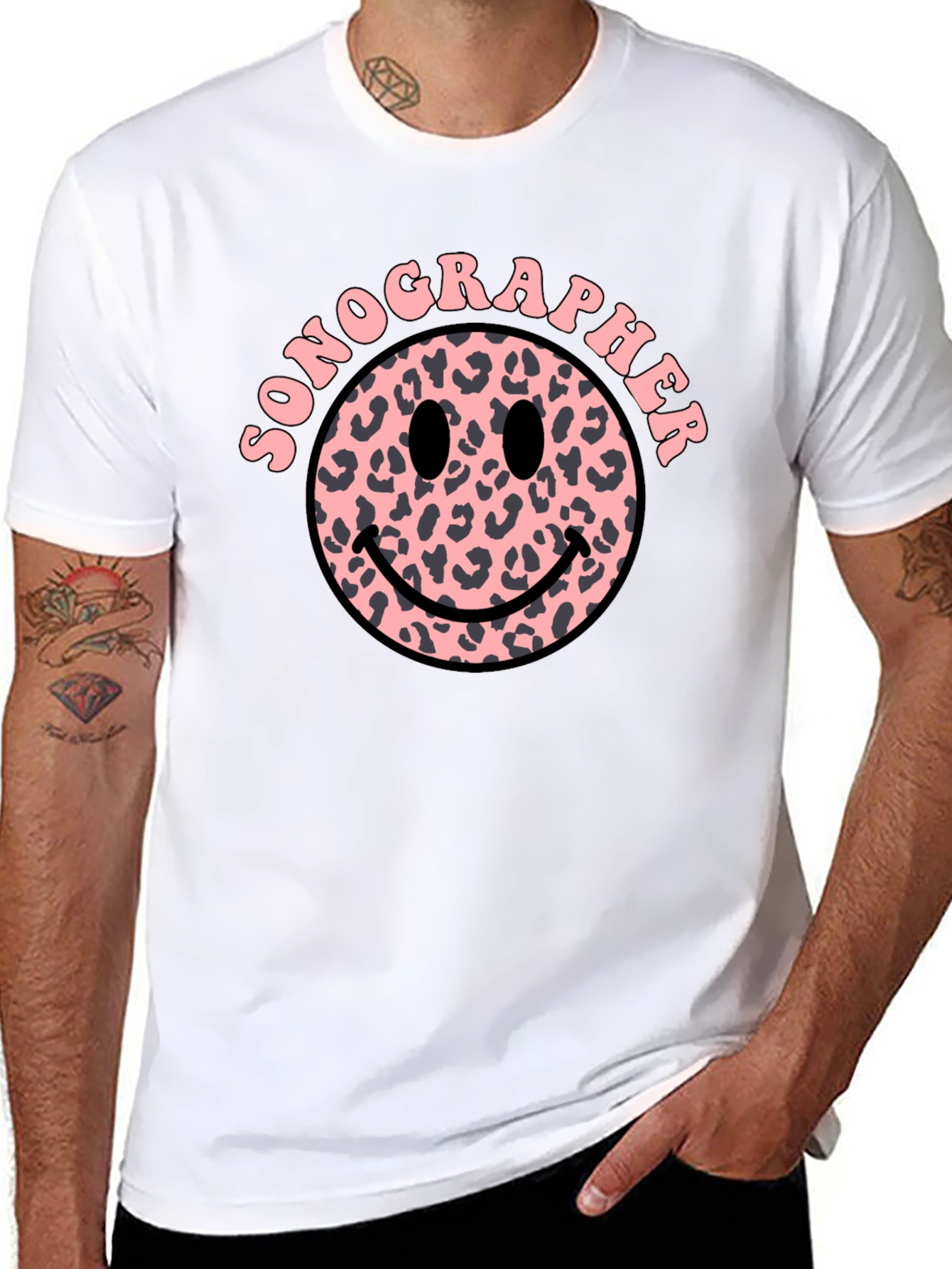 Sonographer Leopard Print Smiley Face T-Shirt - 8