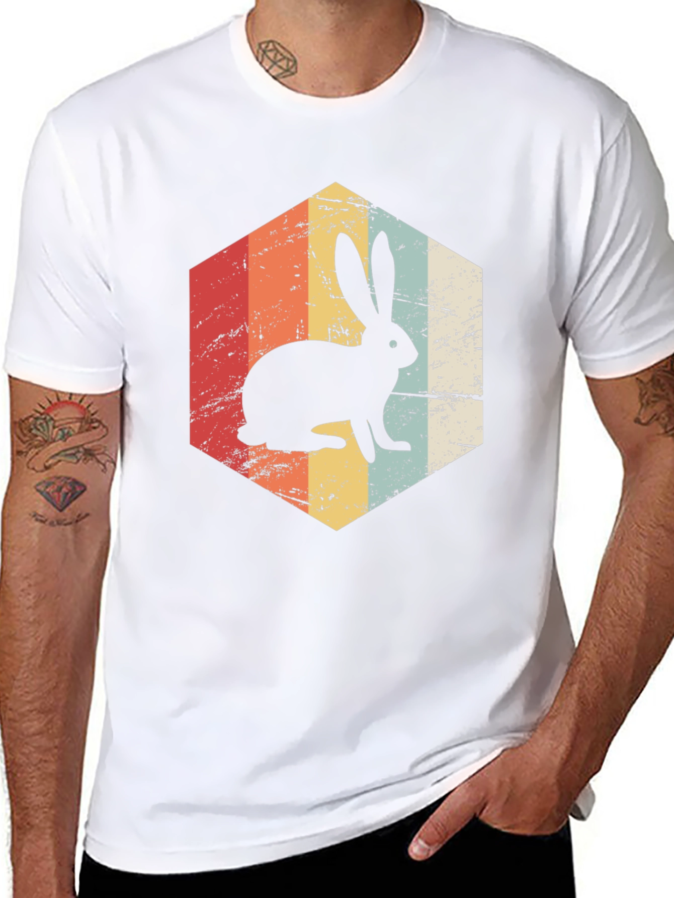 Black Retro Rabbit Graphic Tee - Vintage Style Shirt view 8