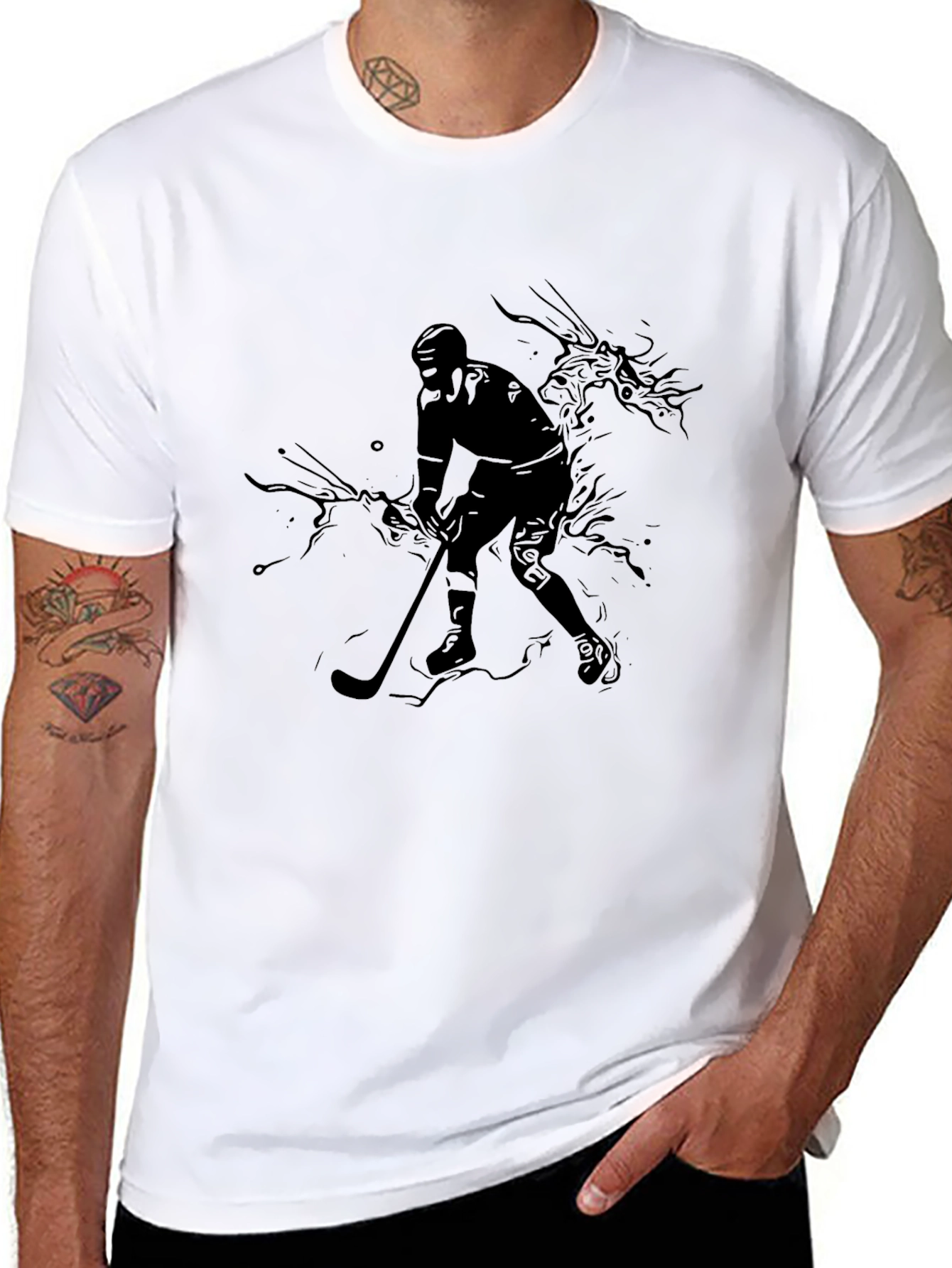 Black Hockey Player Graphic Black T-Shirt view 8