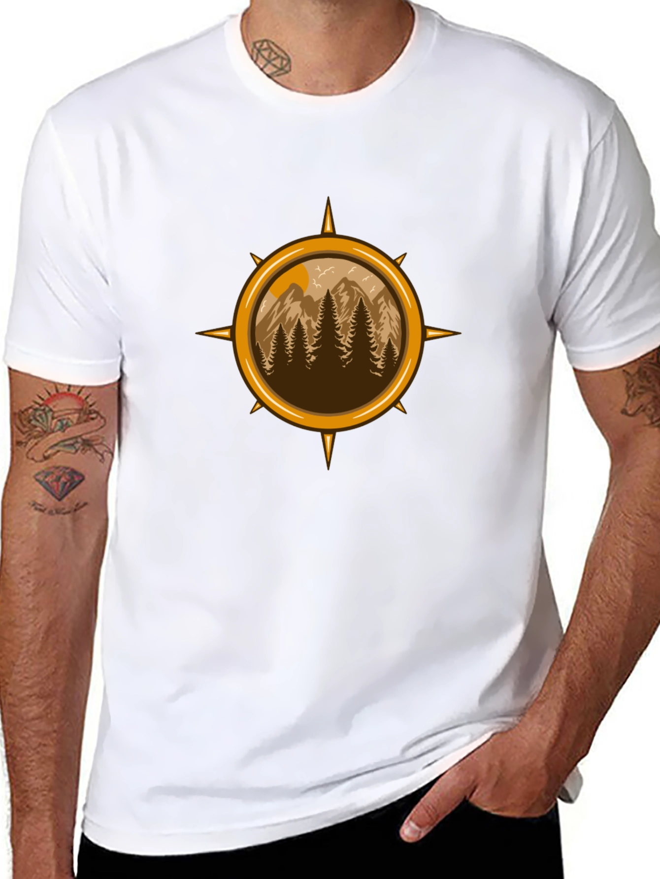 Black Nature Compass Graphic Tee - Adventure Awaits! view 8