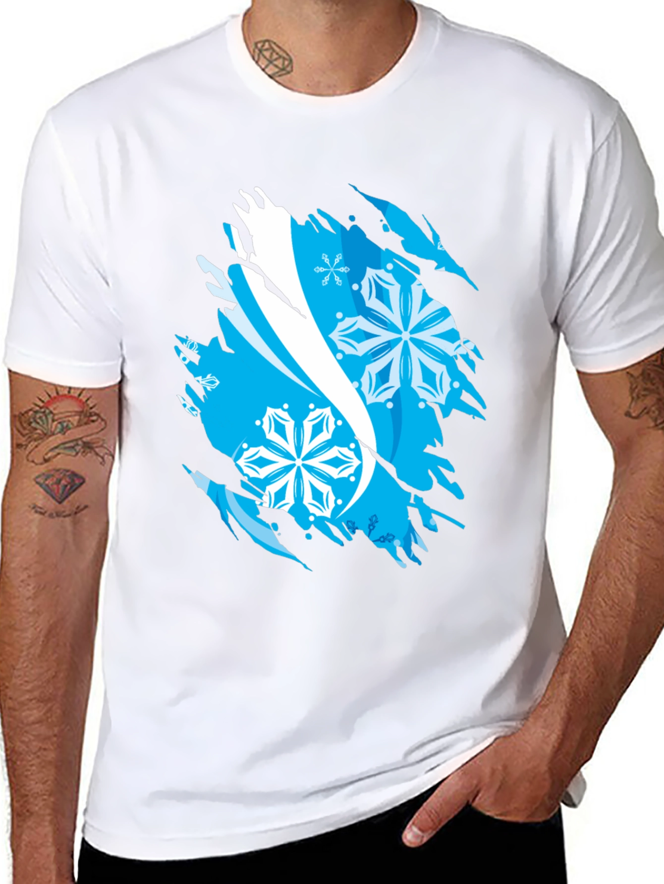Ripped Snowflake Graphic Tee - Cool Winter Style - 8