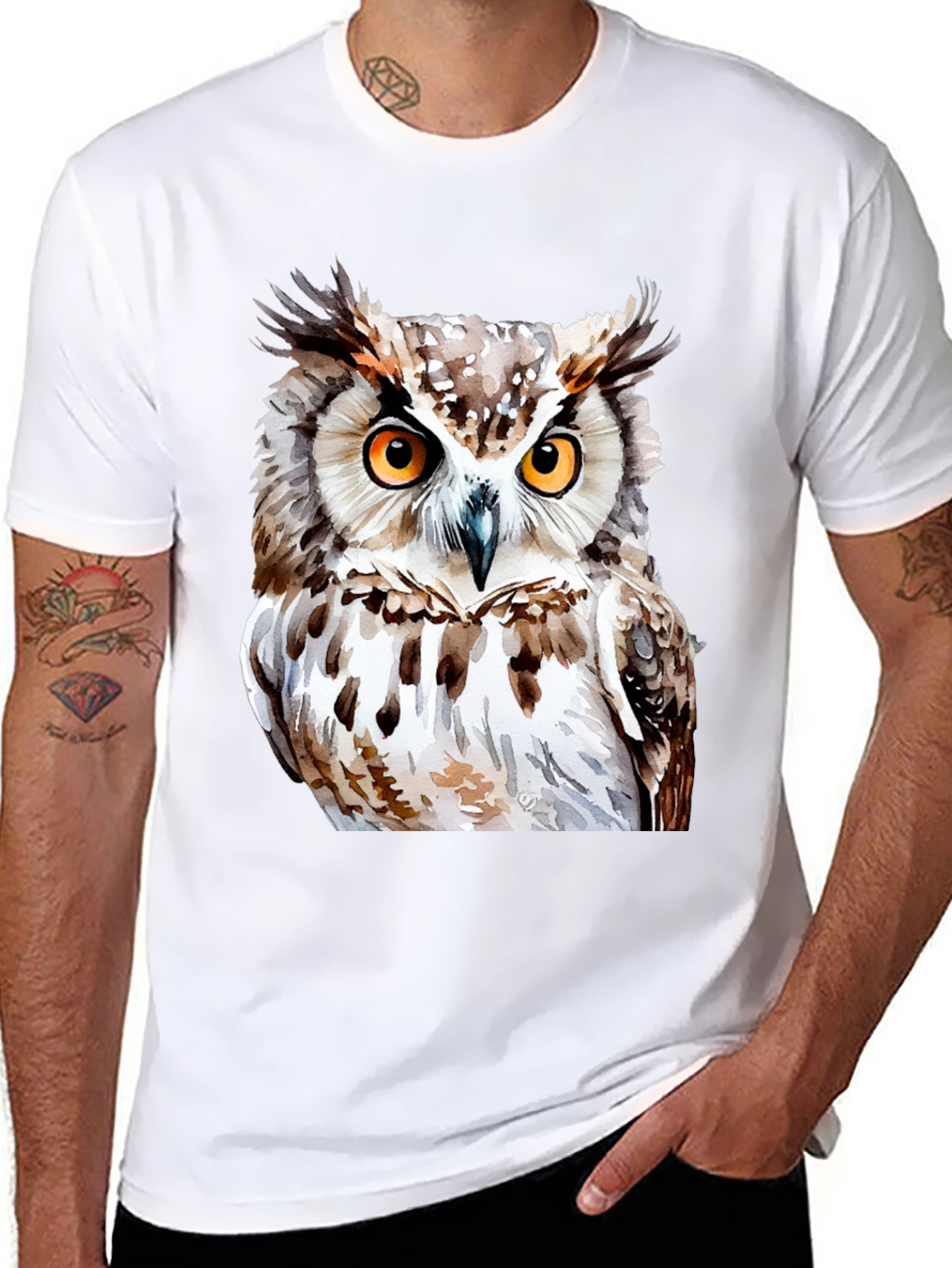 Black Owl Graphic Print T-Shirt - Black view 8