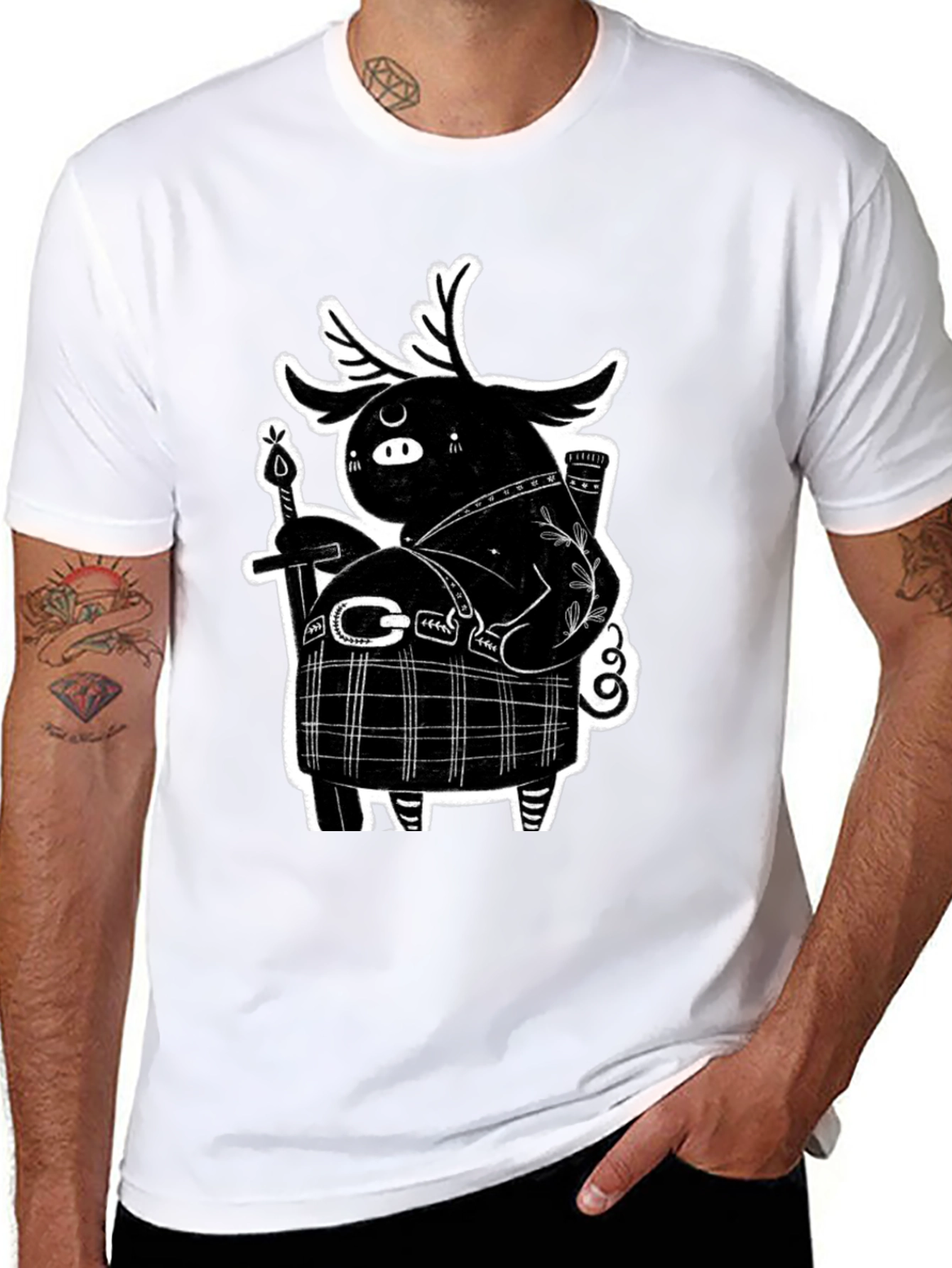 Black Black Graphic Tee - Quirky Highland Creature Design view 8