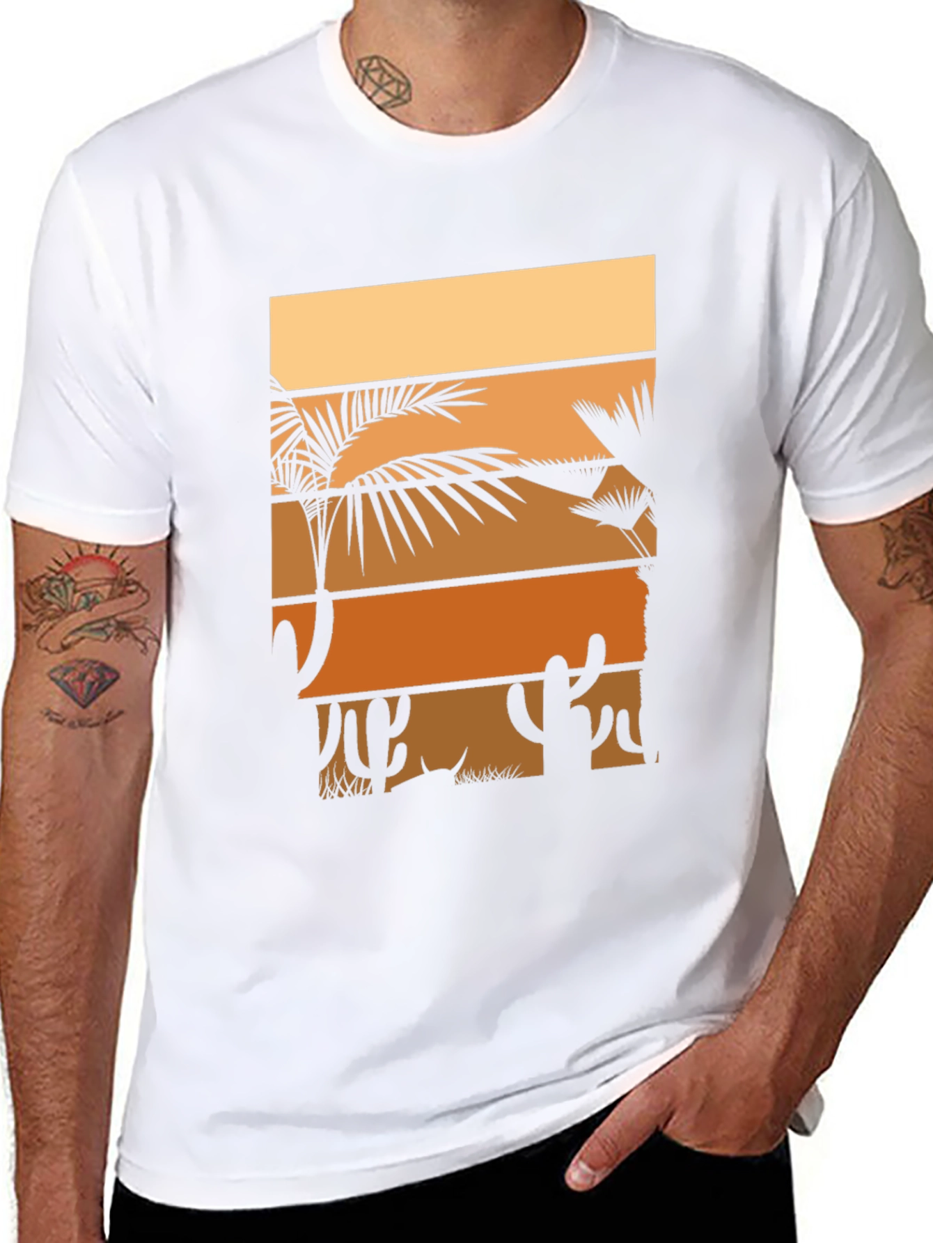 Black Retro Sunset Desert Palm Tree Graphic Tee view 8