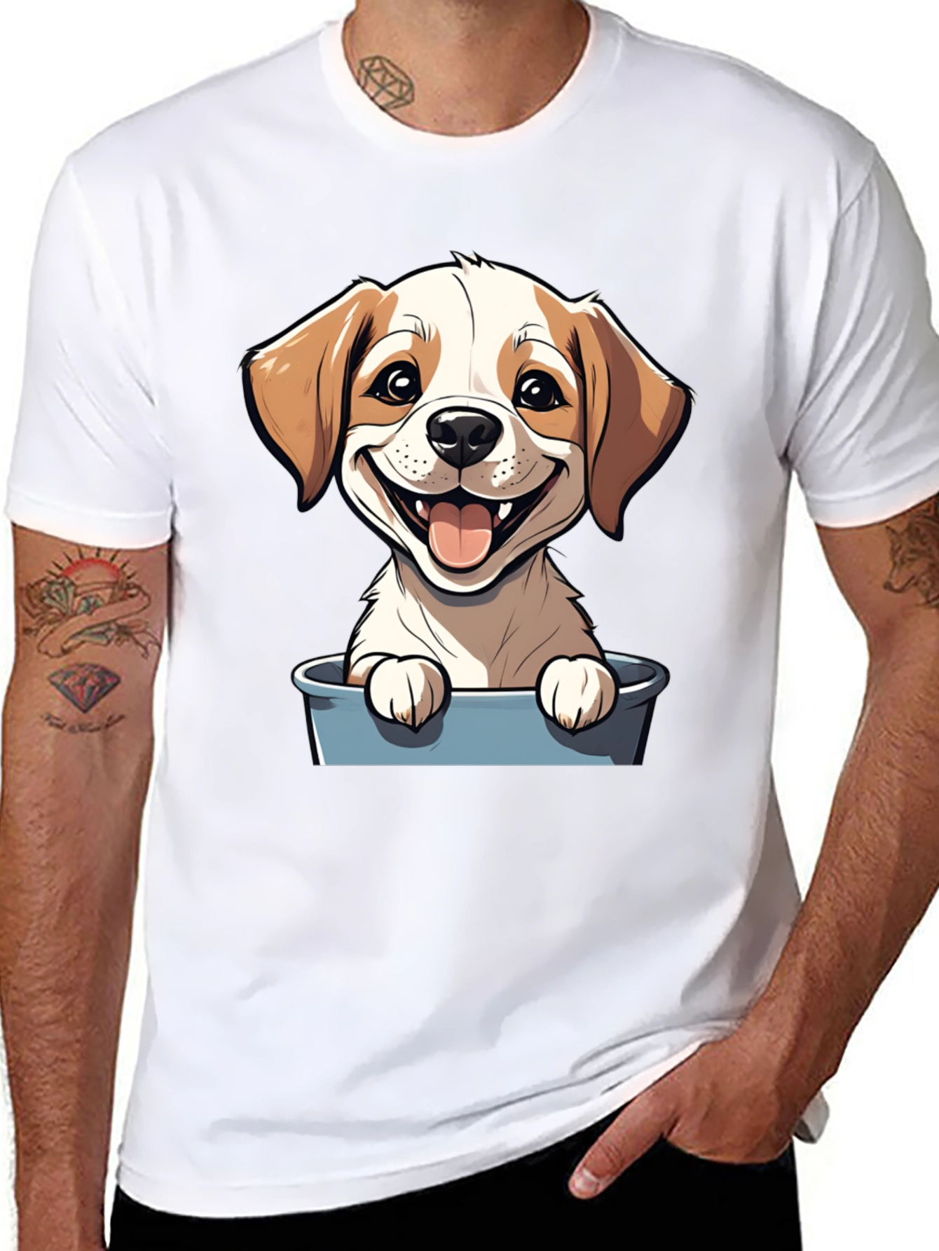 Black Cute Puppy in Bucket Graphic T-Shirt view 8