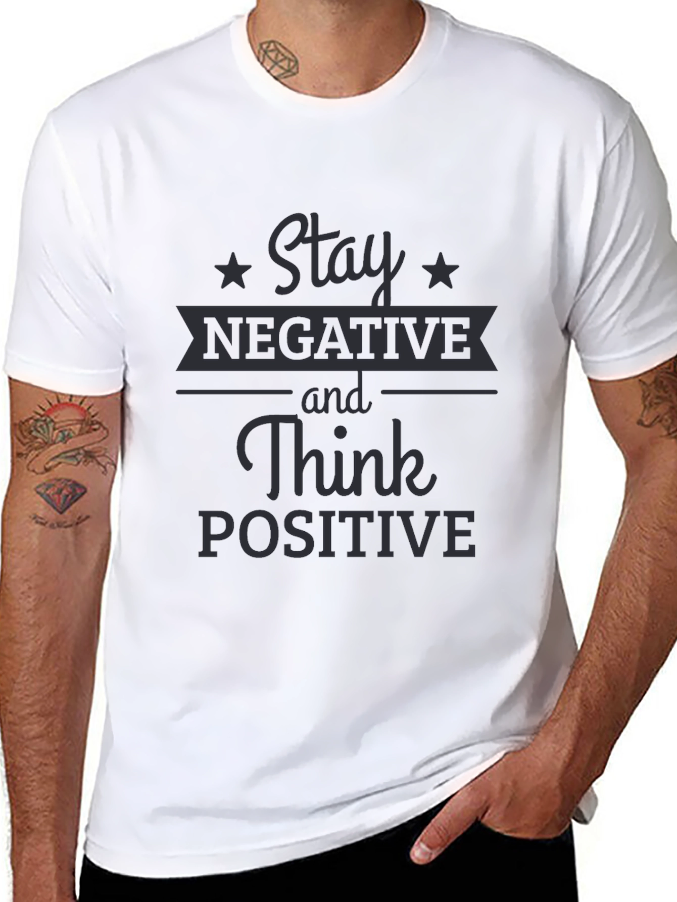 Black Stay Negative Think Positive Graphic Tee view 8