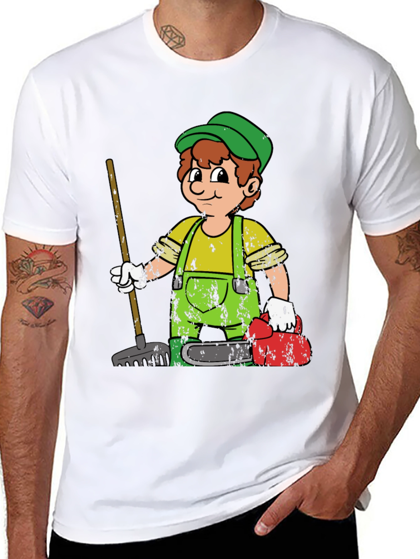Black Cartoon Gardener Black T-Shirt view 8