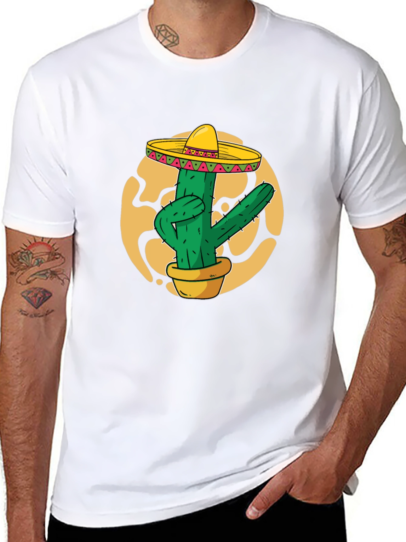 Black Cactus Sombrero Graphic T-Shirt - Black Cotton Tee view 8
