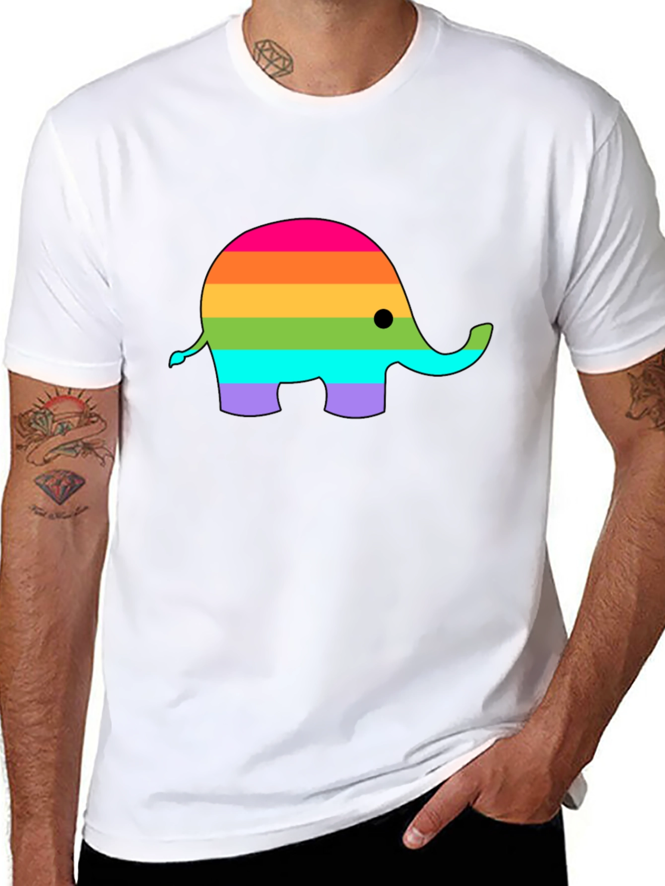 Black Rainbow Elephant Graphic T-Shirt view 8
