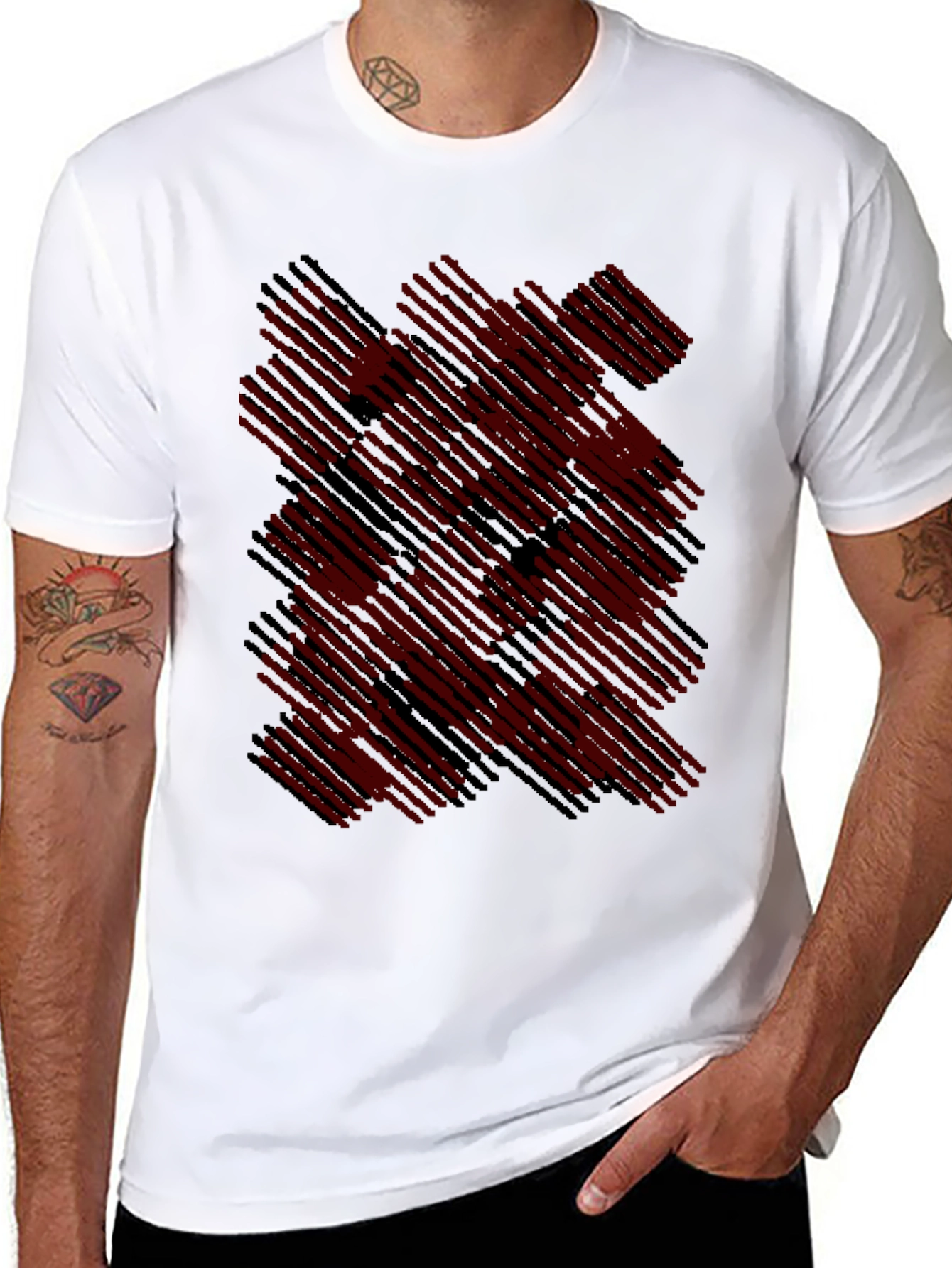 Black Abstract Line Pattern T-Shirt view 8