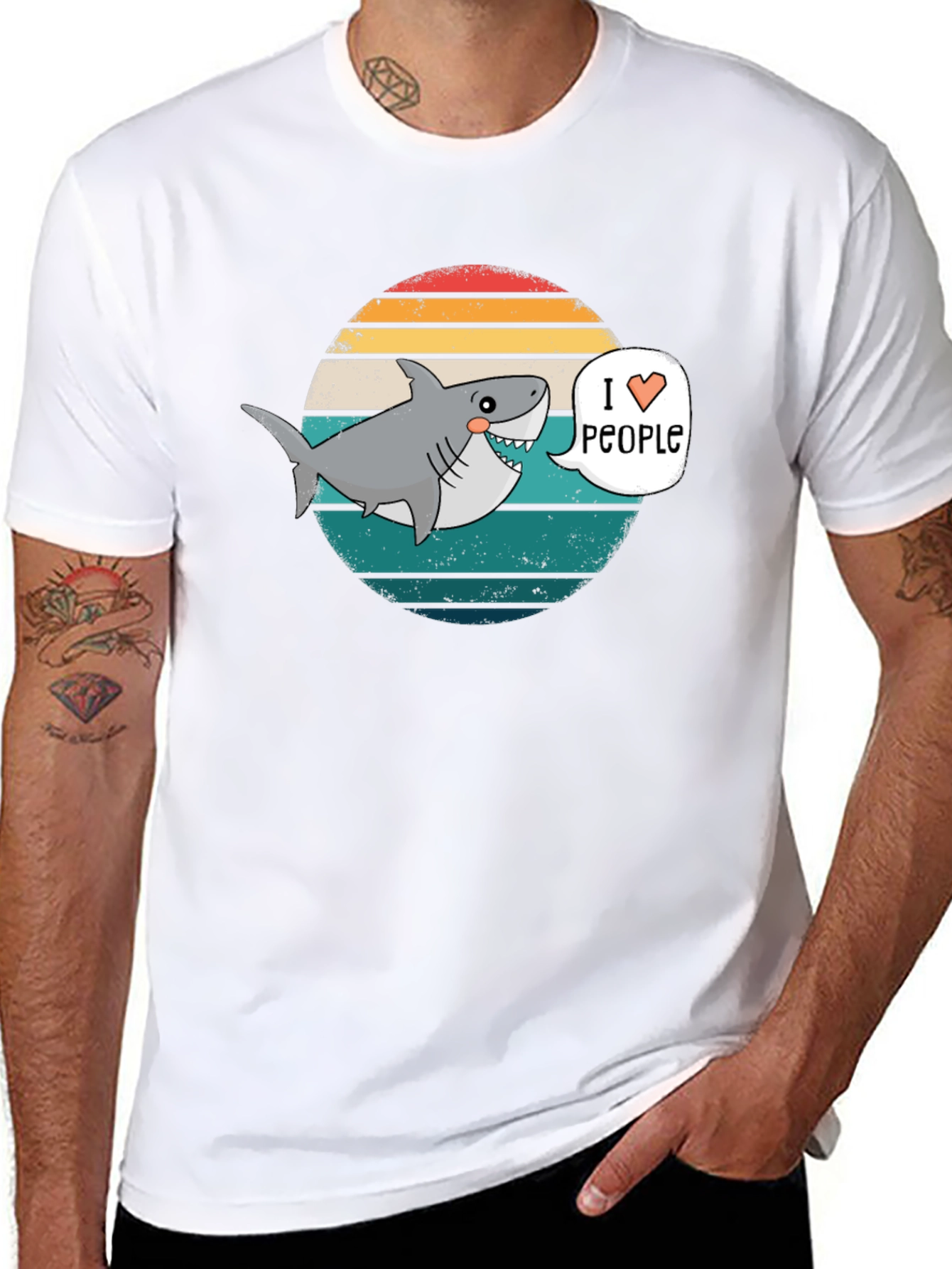 Black I Heart People Shark T-Shirt - Funny Graphic Tee view 8