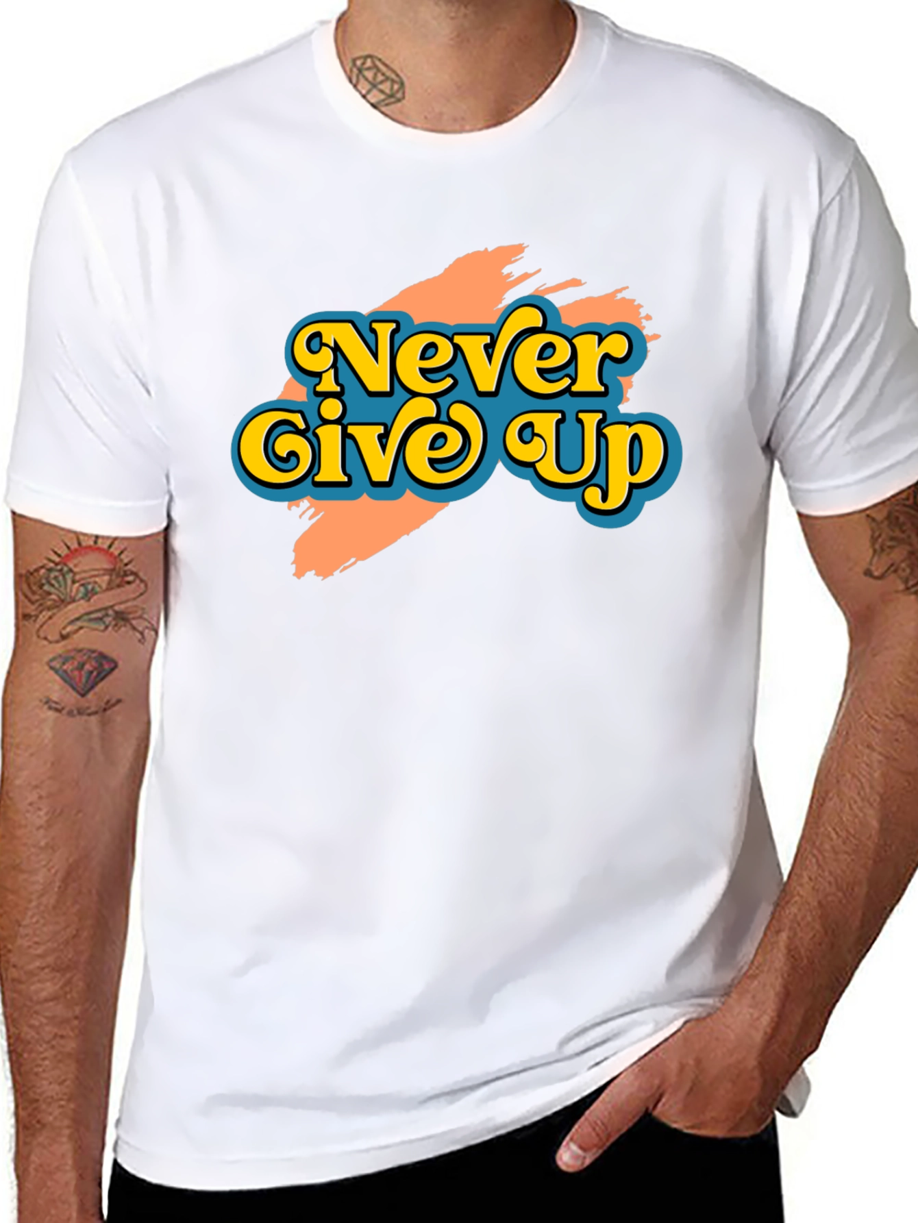 Black Never Give Up Retro Graphic T-Shirt view 8