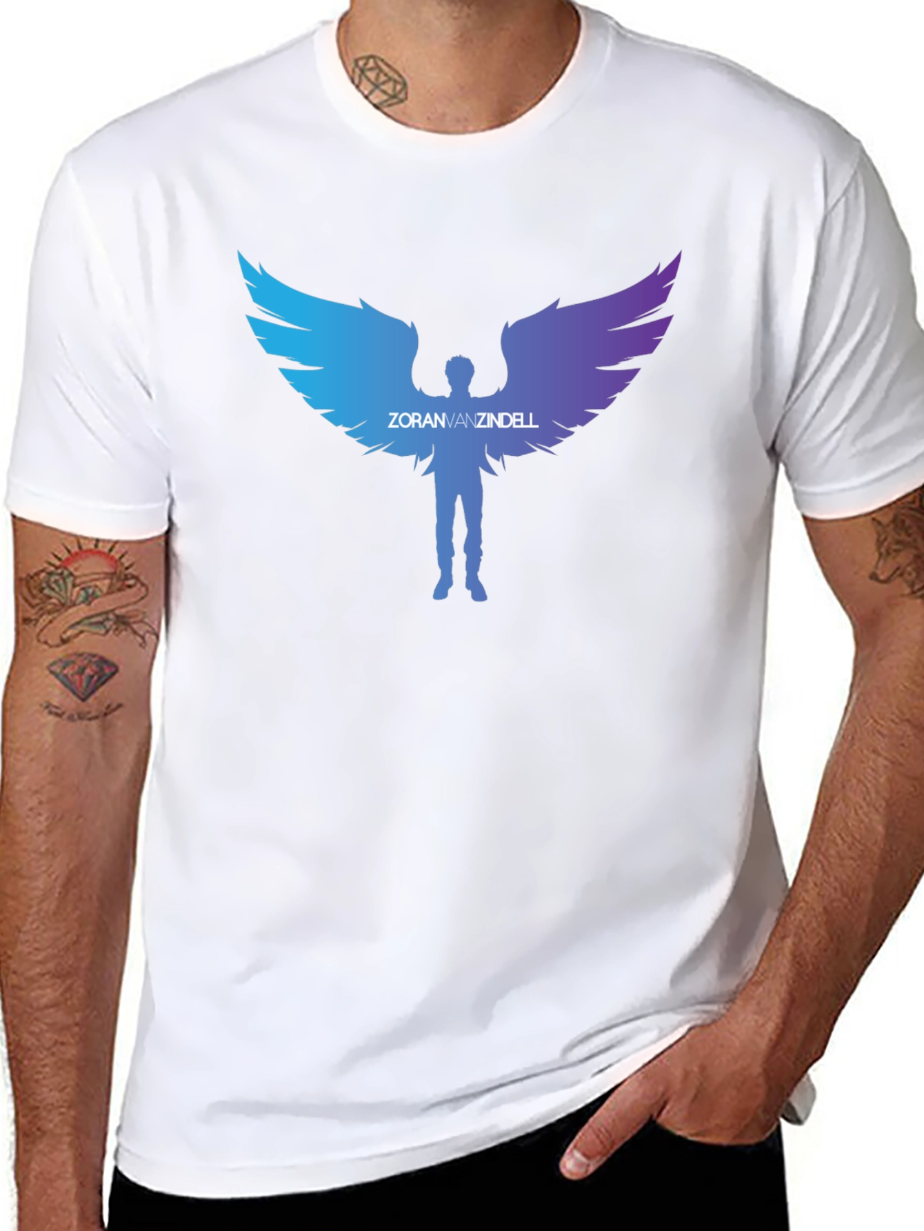 Black ZoranVanzindell Angel Wings Black T-Shirt view 8