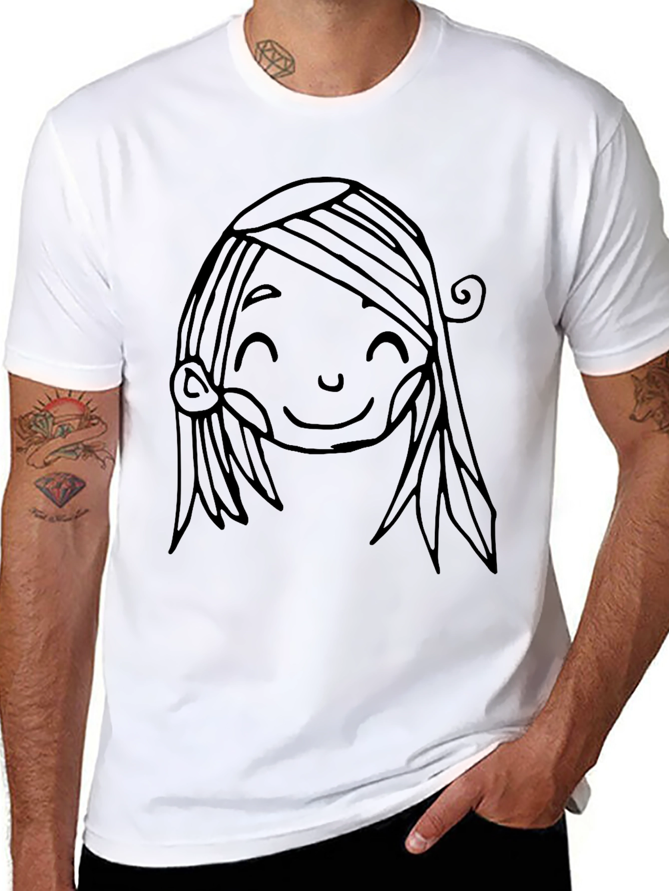 Black Cute Cartoon Face Graphic Black T-Shirt view 8
