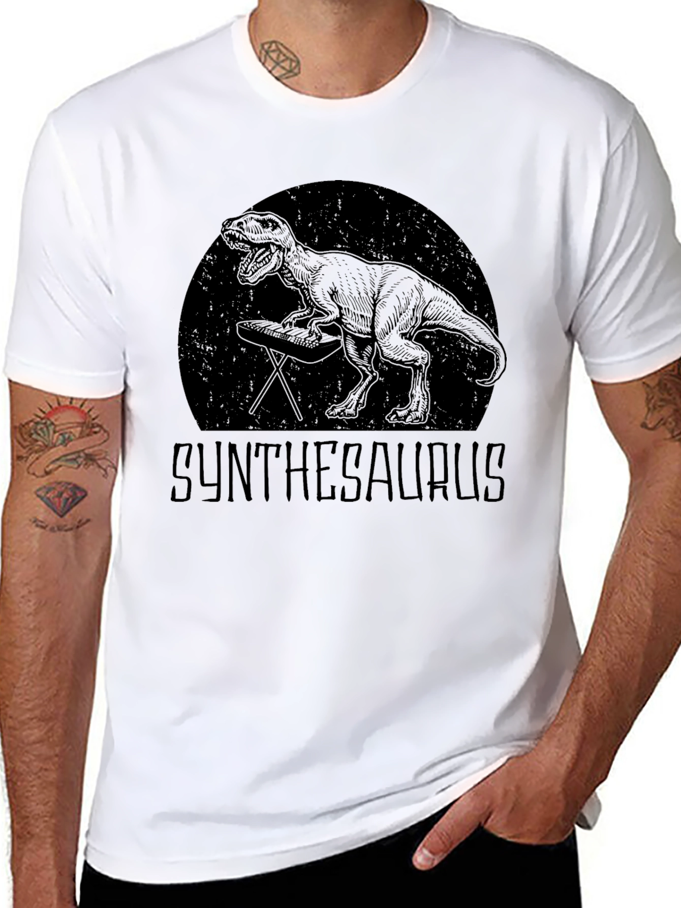 Black Synthesaurus T-Shirt - Dinosaur DJ Graphic Tee view 8