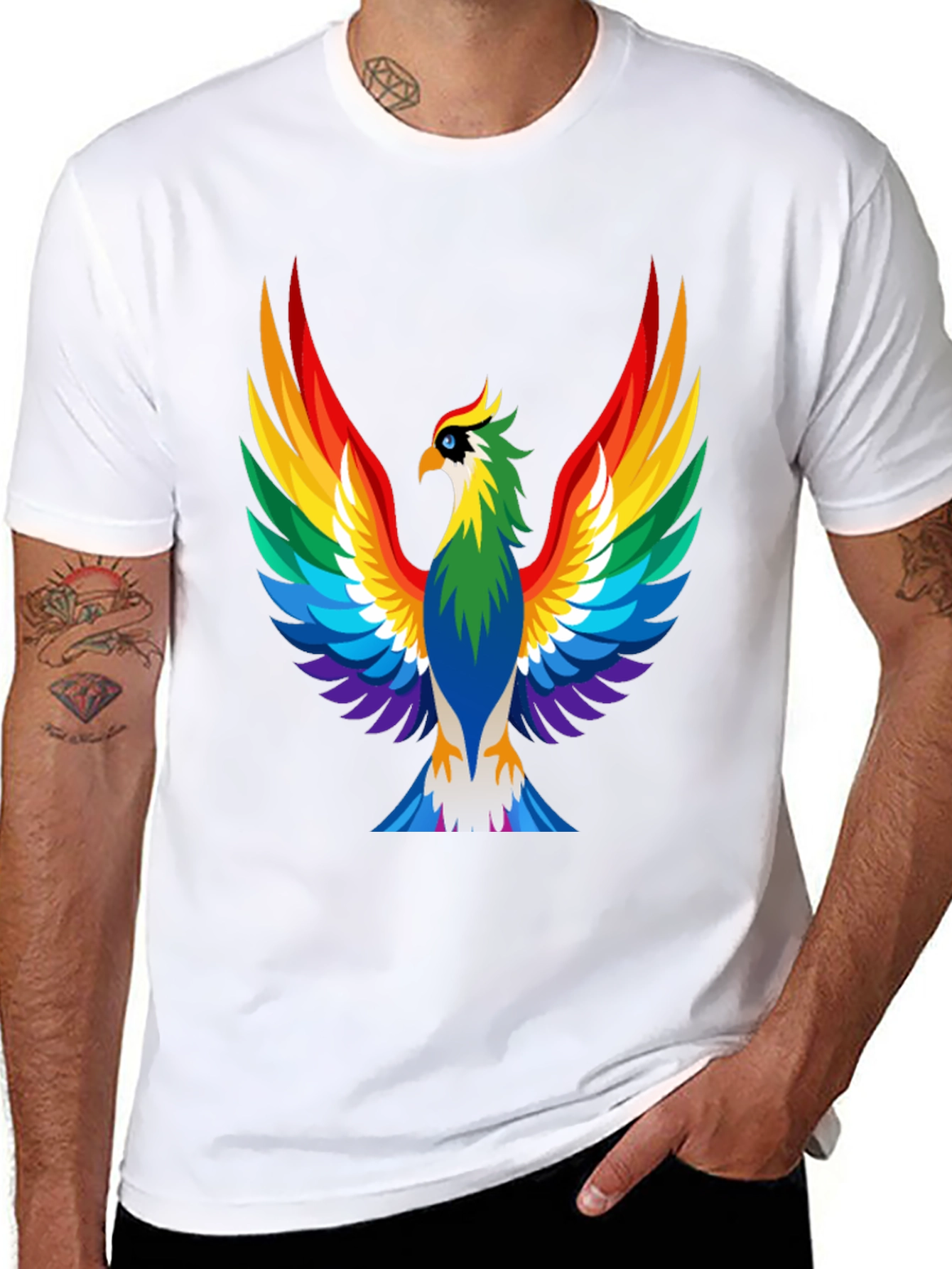 Black Rainbow Phoenix Graphic Tee - Bold Black Shirt view 8