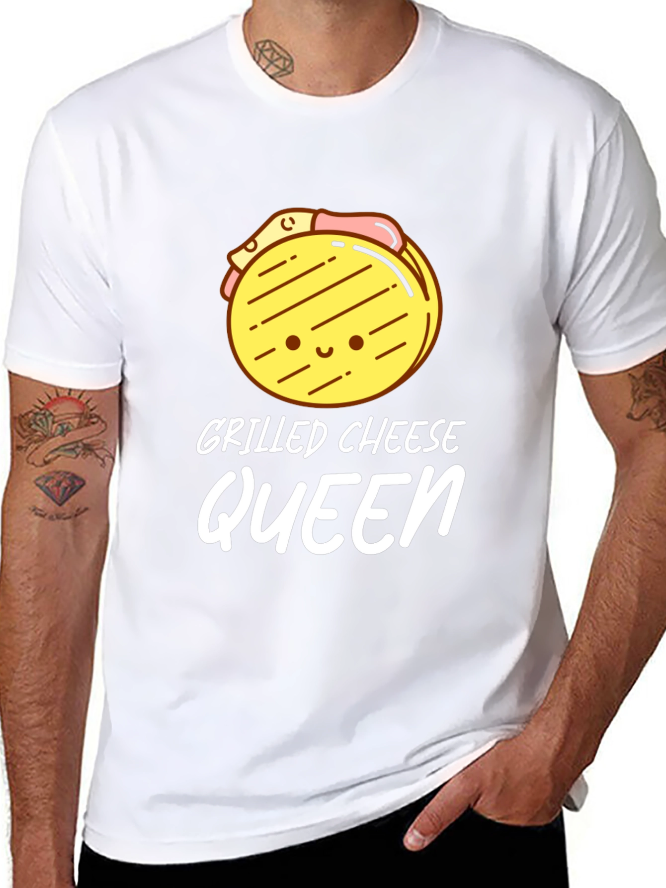 Black Grilled Cheese Queen T-Shirt - Black, Cute Cartoon Design view 8