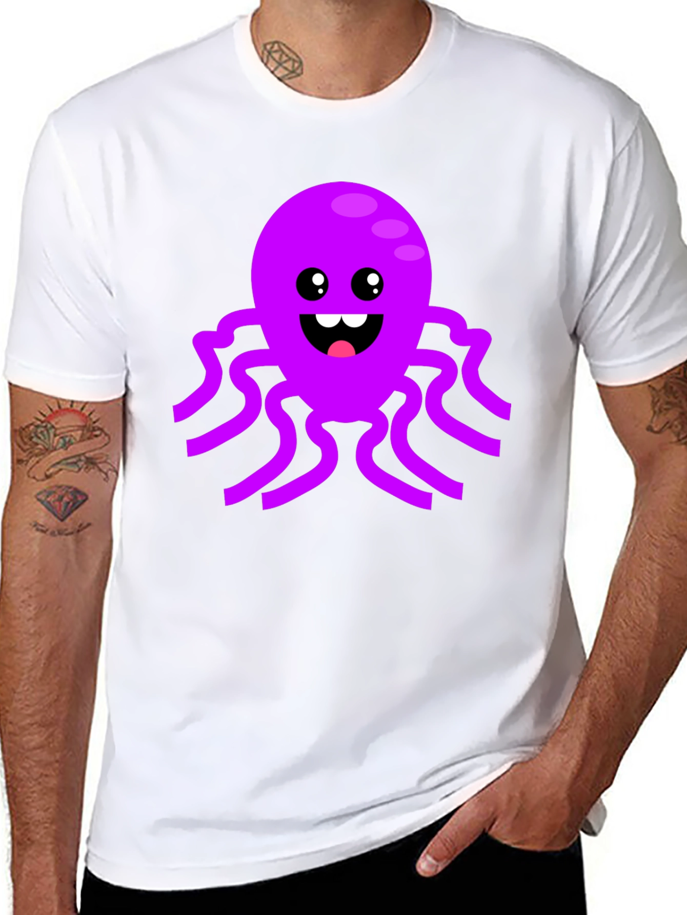 Black Cute Octopus Graphic Tee - Black Cotton T-Shirt view 8