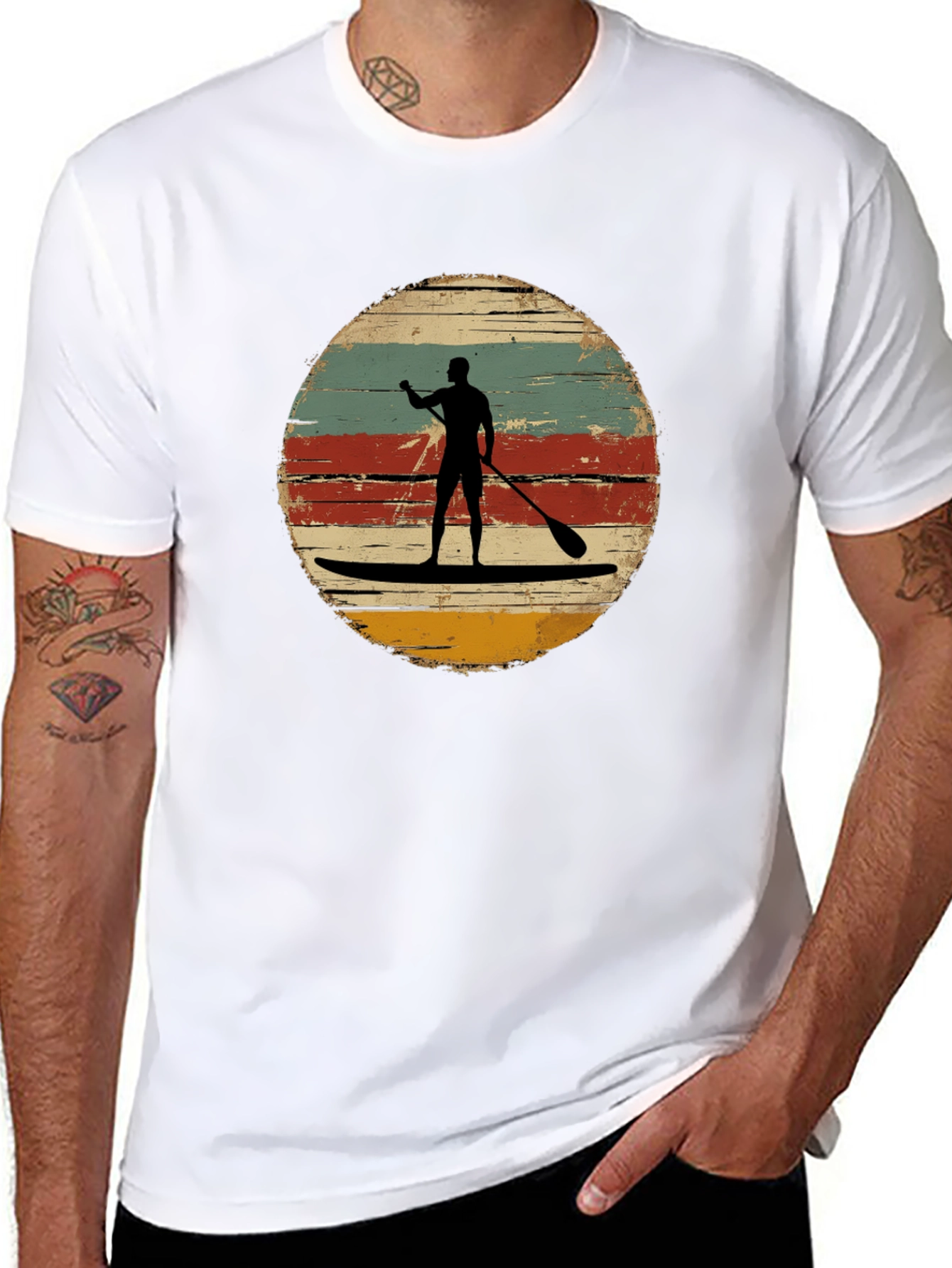 Black Retro Paddle Boarding T-Shirt - Vintage Style Surfing Tee view 8