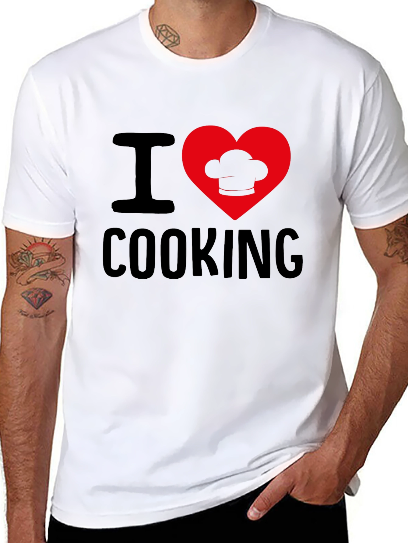 Black I Heart Cooking T-Shirt, Chef's Hat Design view 8
