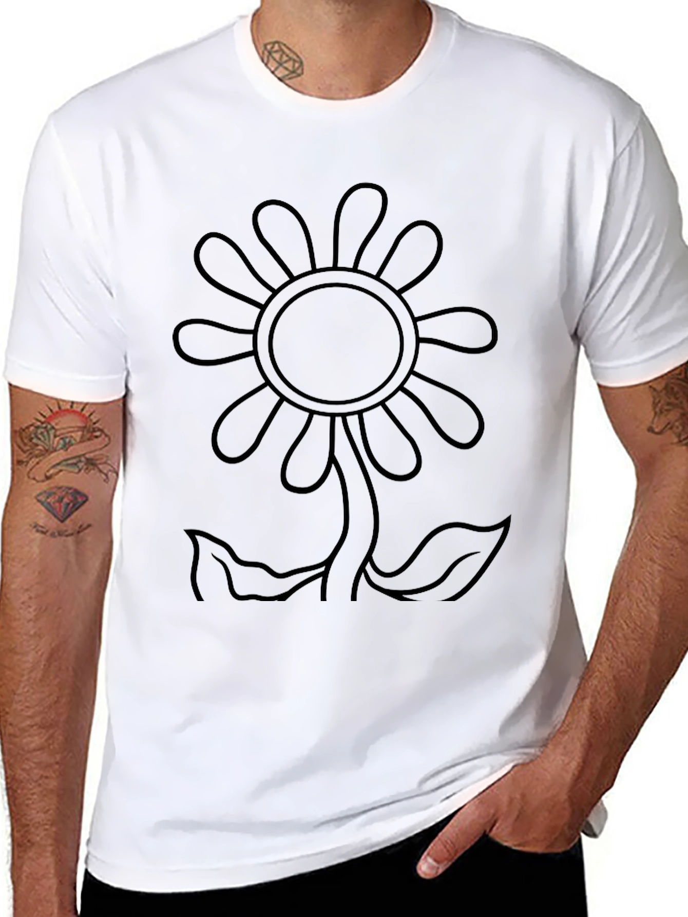 Black Black Flower Outline Graphic T-Shirt view 8