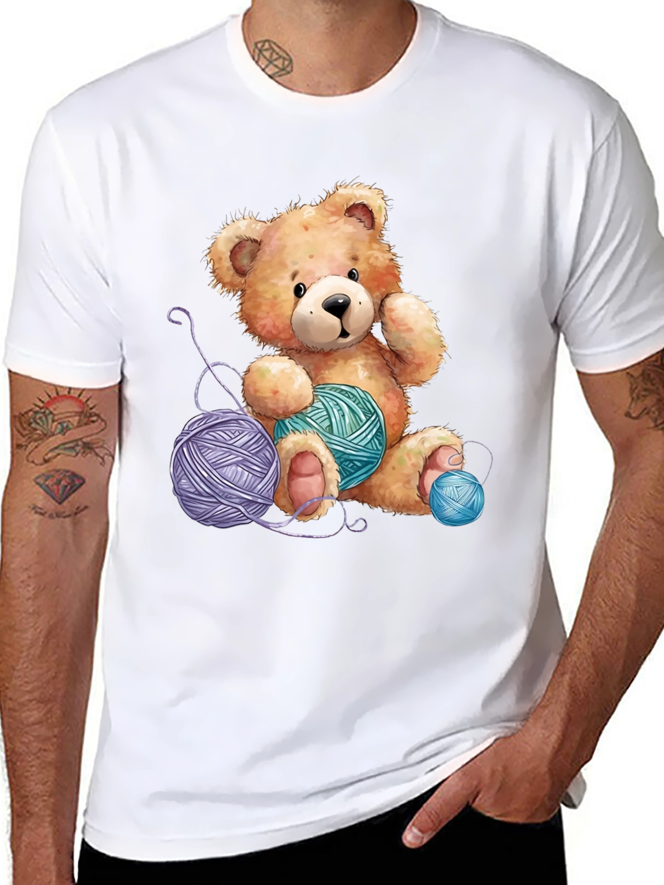 Black Teddy Bear Yarn Lover T-Shirt view 8