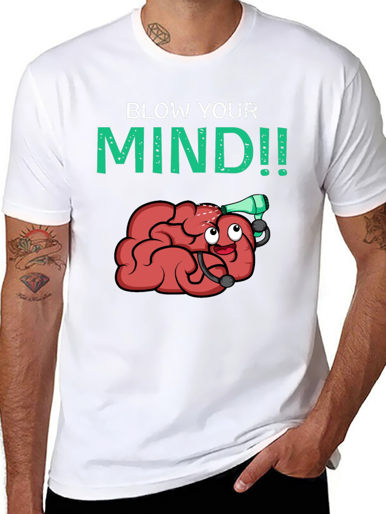 Black Blow Your Mind T-Shirt - Funny Brain Cartoon Tee view 8