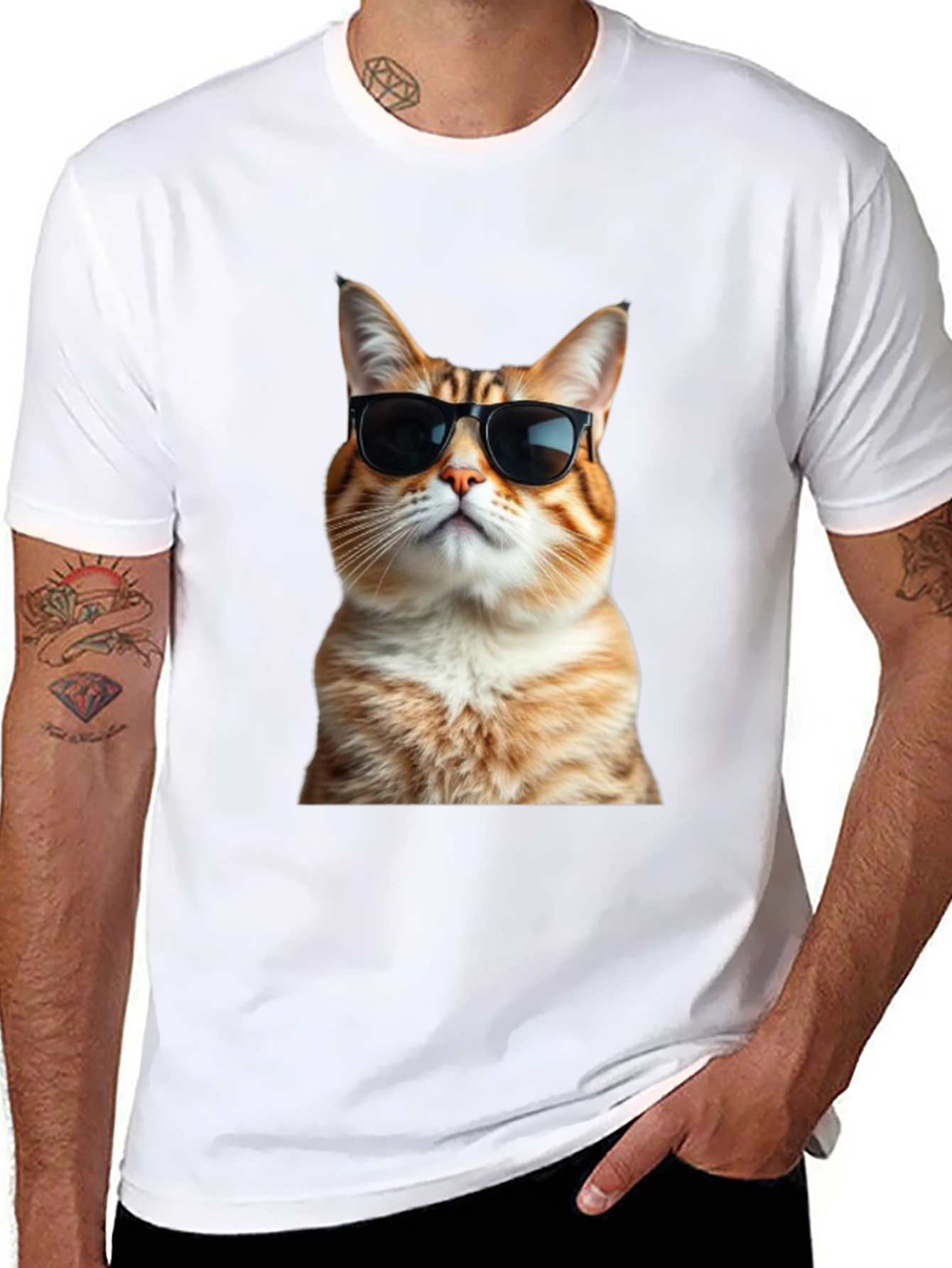Black Cool Cat T-Shirt - Black Cotton Tee view 8