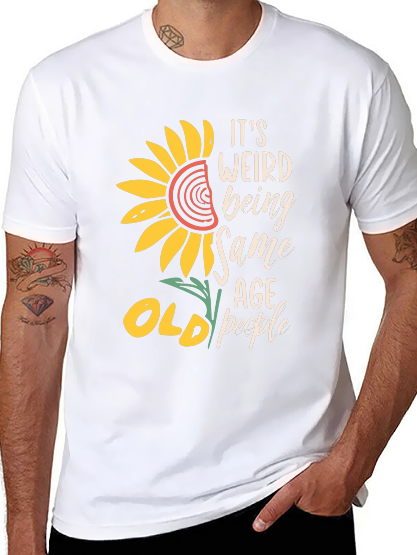 Black Funny Old People T-Shirt, Sunflower Design view 8