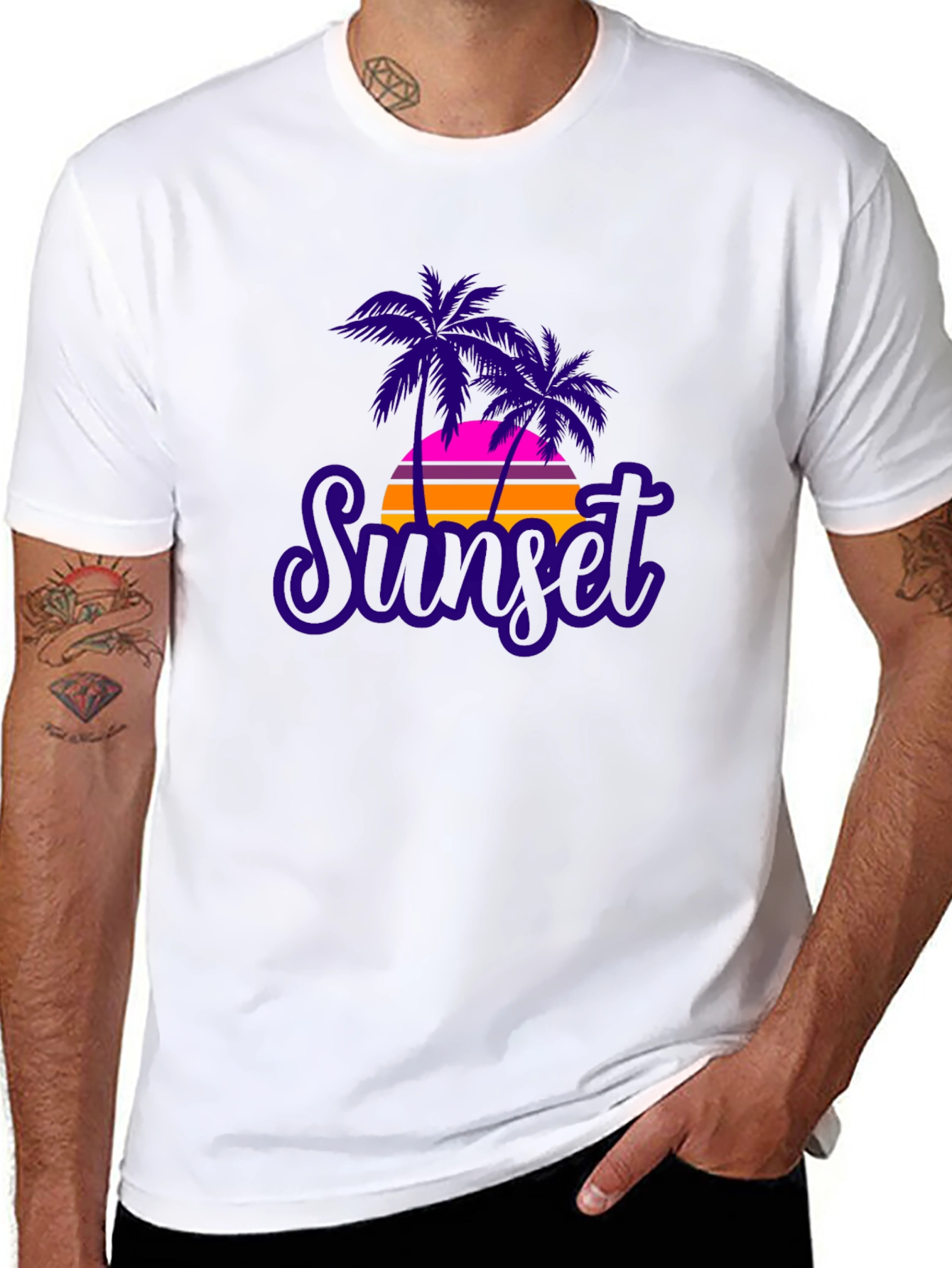 Black Sunset Palms Graphic Tee - Retro Style T-Shirt view 8
