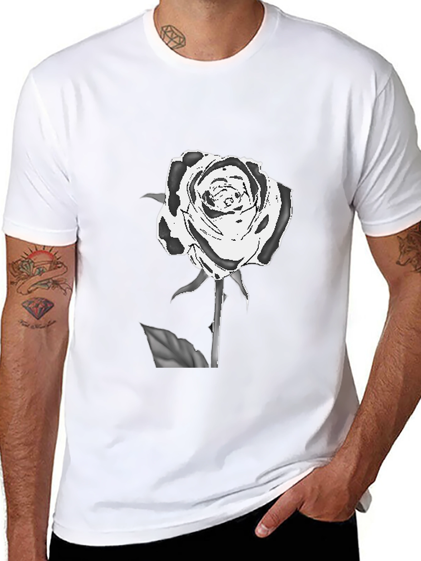Black Black T-Shirt with Rose Graphic view 8