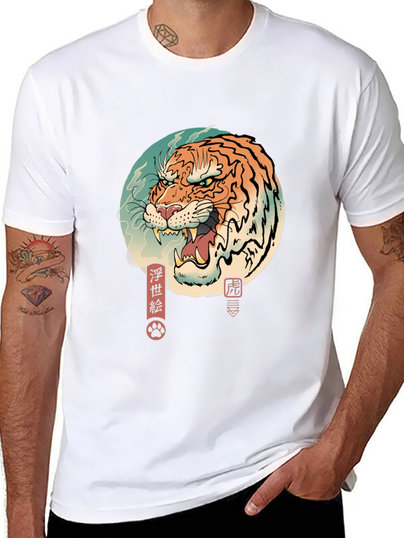 Black Ukiyo-e Tiger Graphic Tee - Men's Black T-Shirt view 8