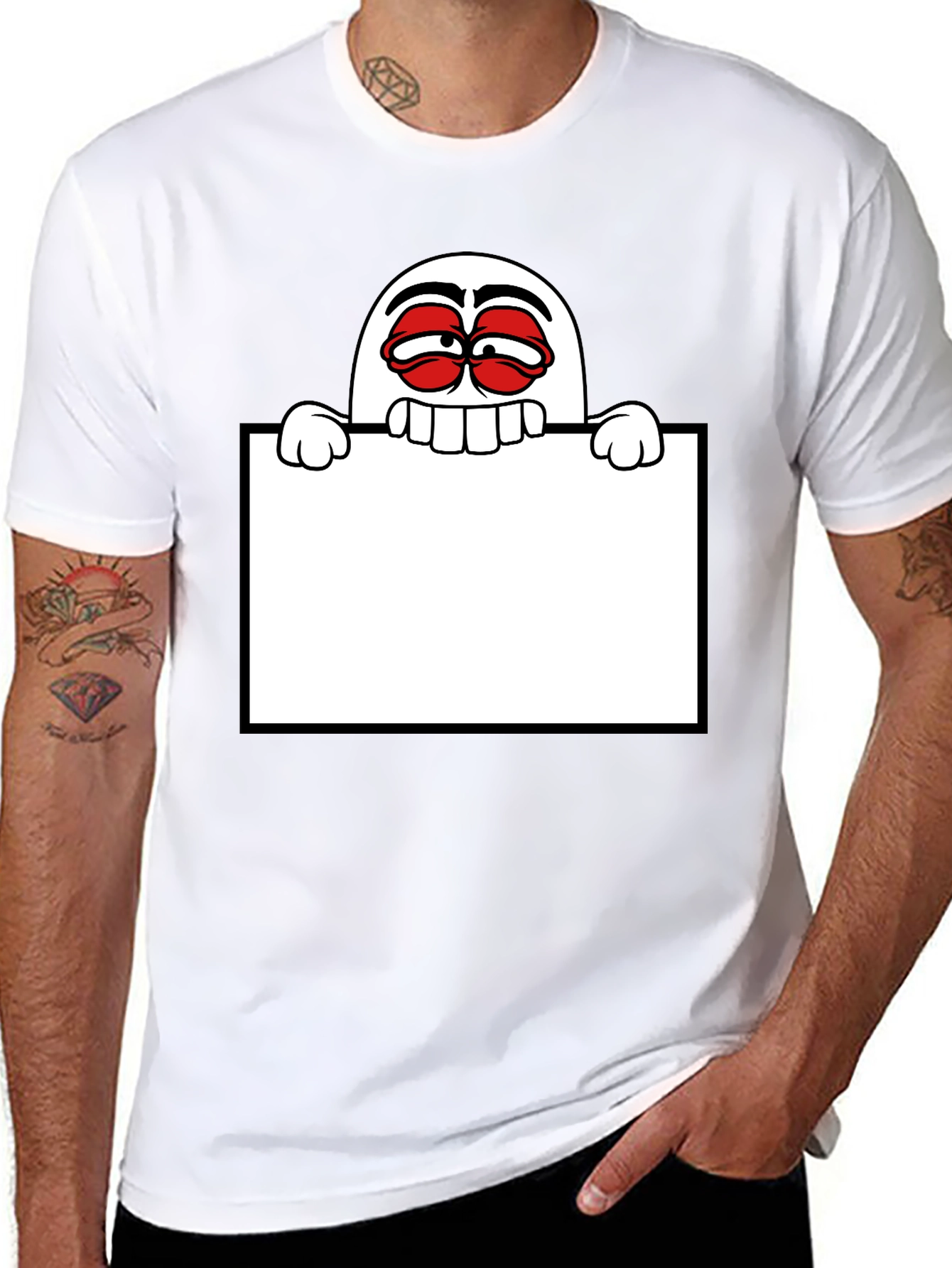 Black Funny Graphic Tee - Cartoon Character Holding Sign view 8