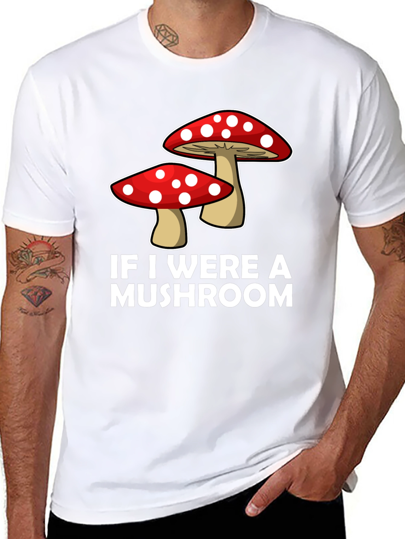 Black Mushroom Graphic Tee - Funny Men's Crew Neck T-Shirt view 8