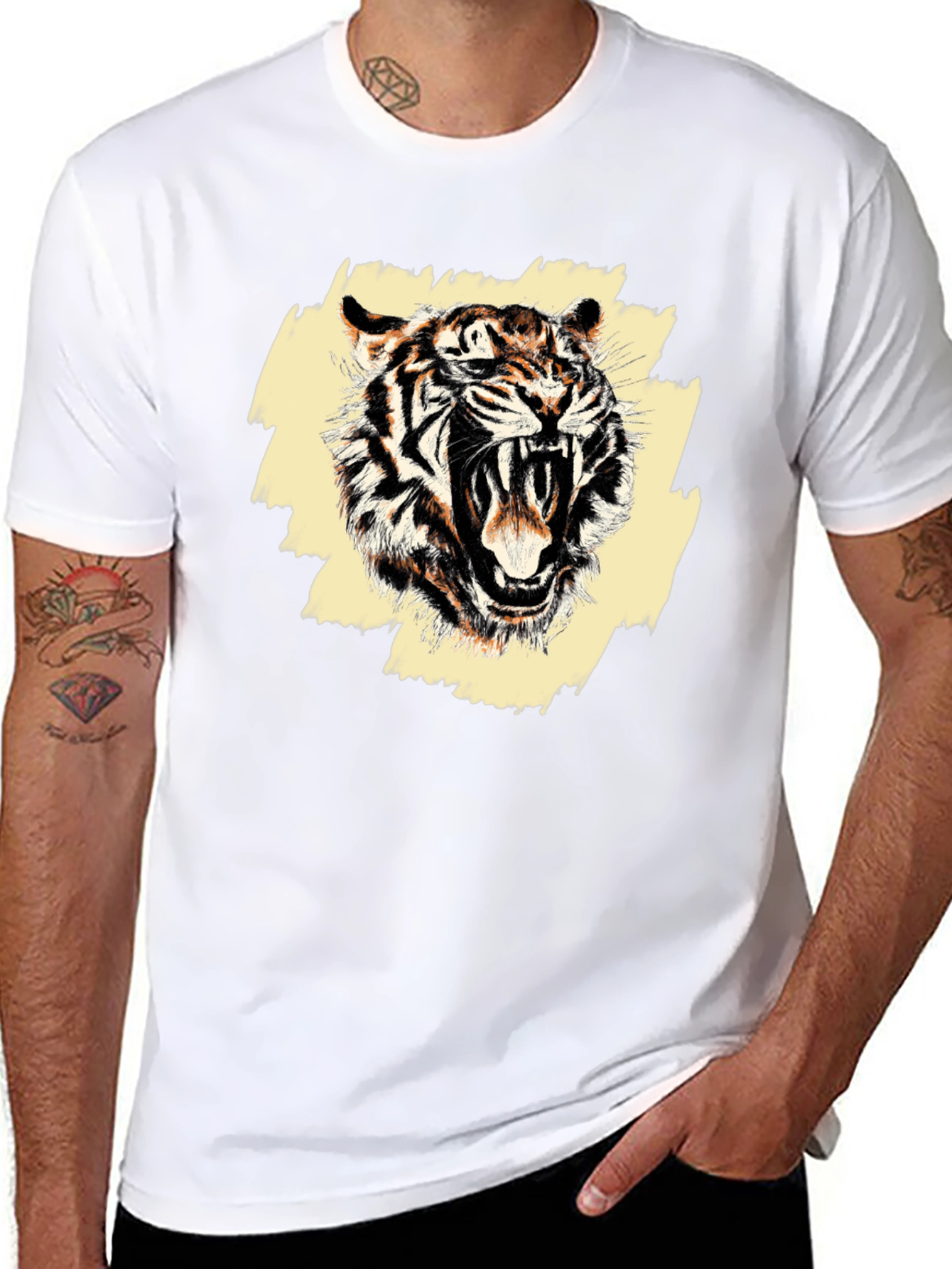 Black Roaring Tiger Graphic Tee - Men's Black T-Shirt view 8