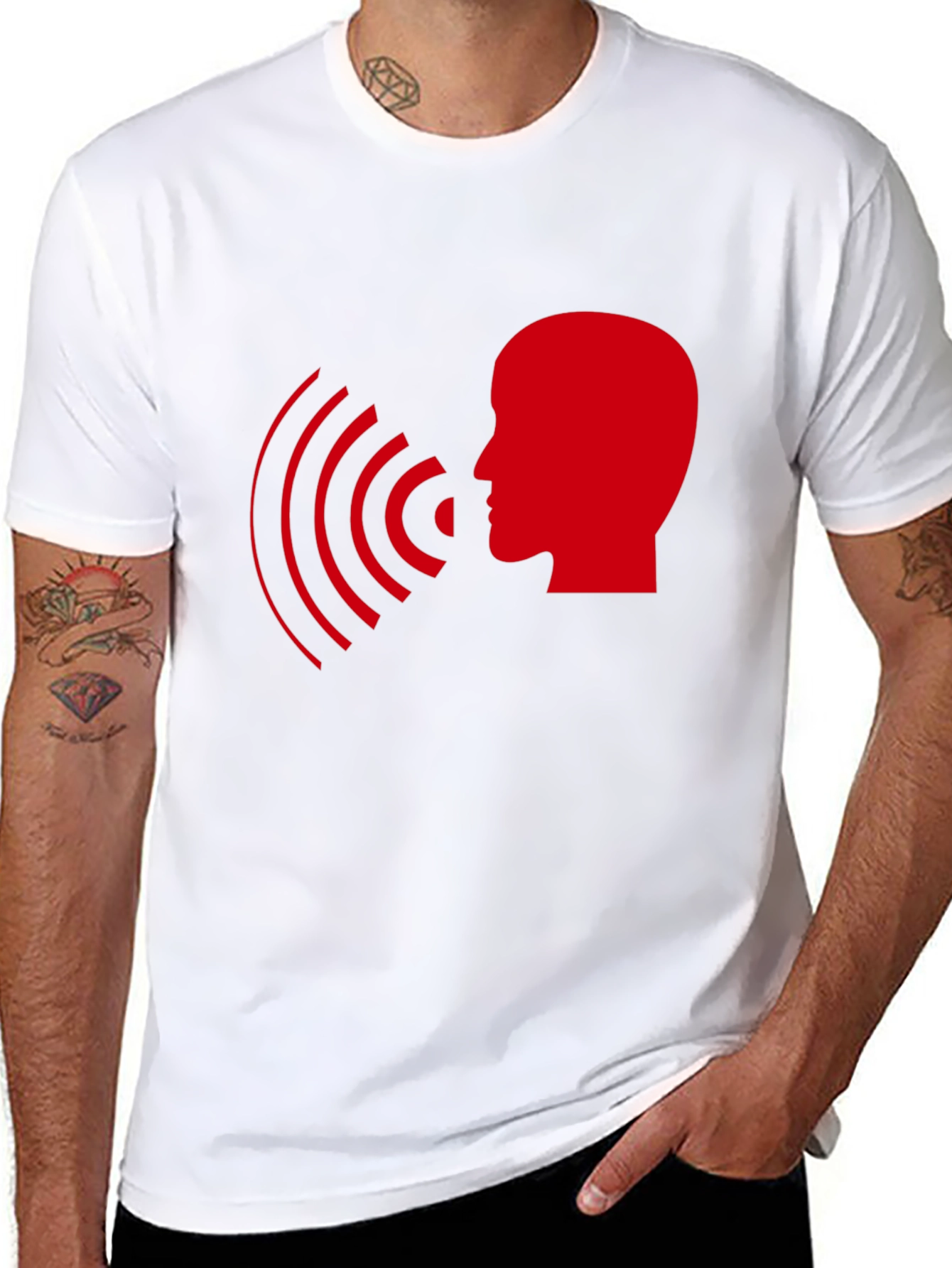 Black Statement T-Shirt - Red Head with Soundwaves Design view 8