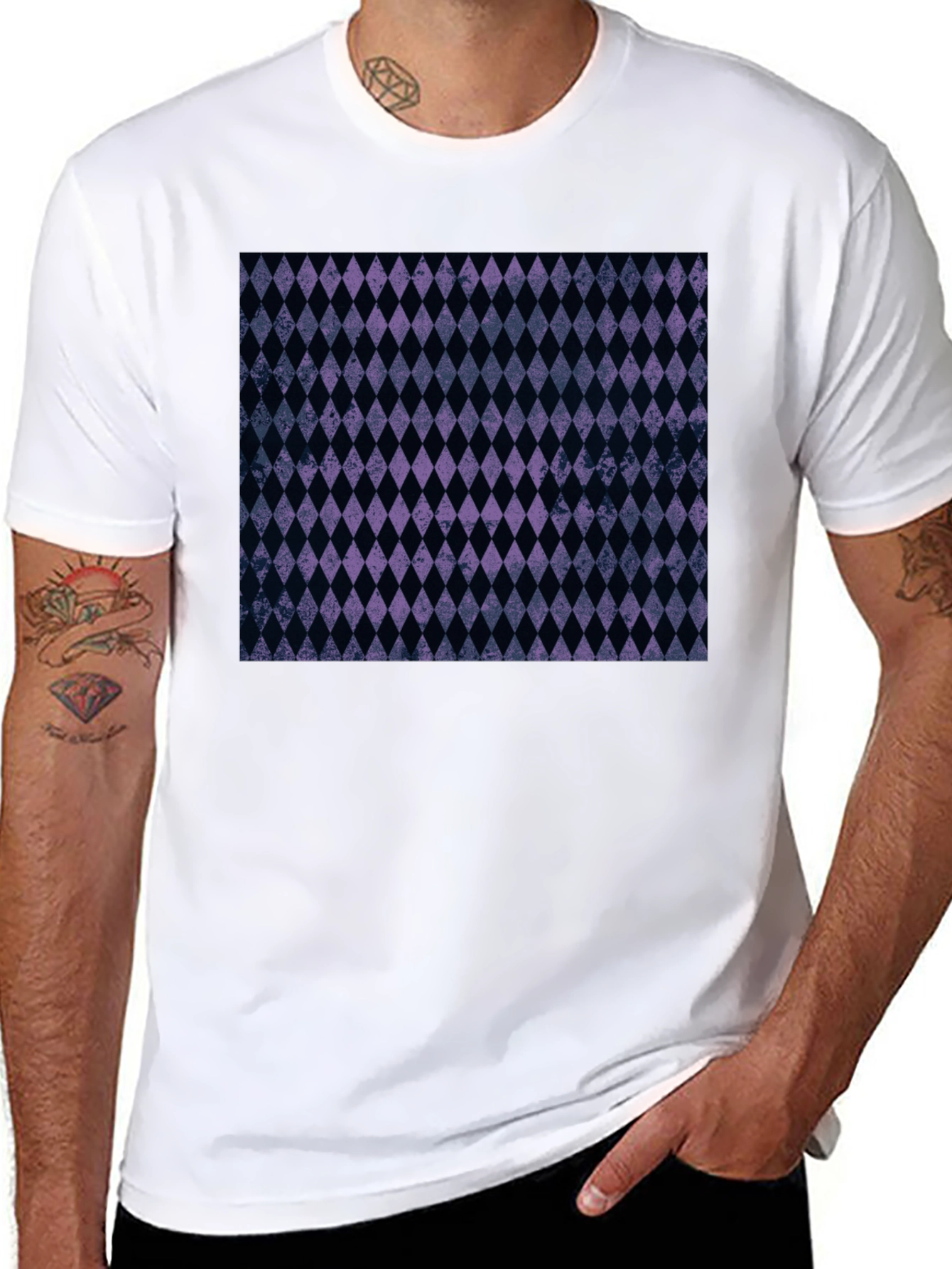 Black Diamond Pattern Black T-Shirt view 8